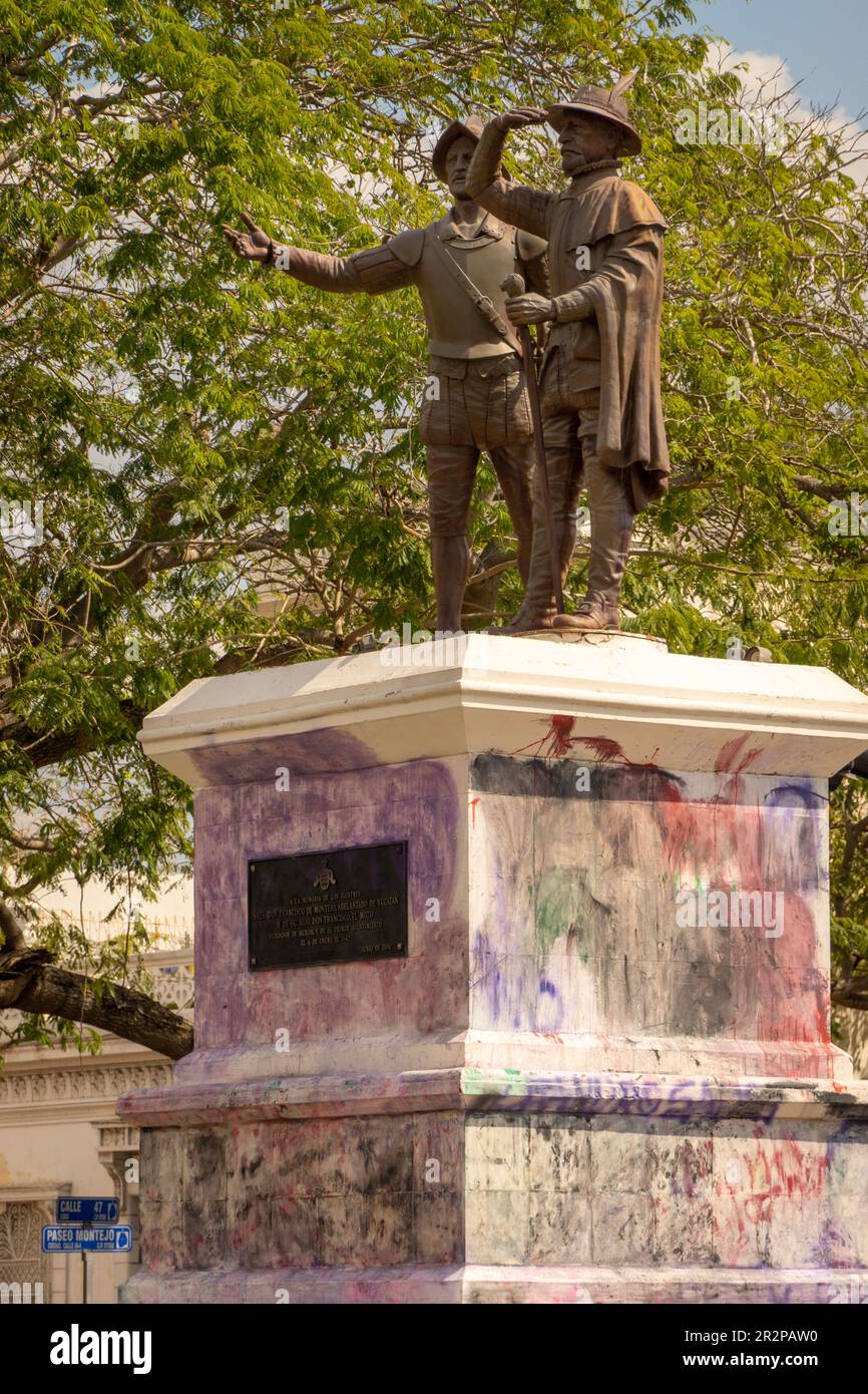Statue of Francisco de Montejo the Spanish conquistador who founded Merida in 1542 in Yucatan Mexico Stock Photo