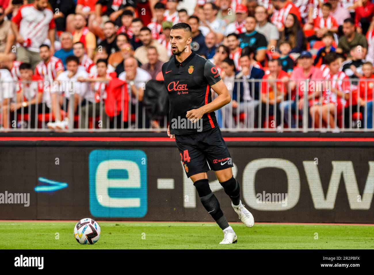 May 20, 2023: ALMERIA, SPAIN - MAY 20: Martin Valjent of RCD Mallorca control the ball during the match between UD Almeria and RCD Mallorca of La Liga Santander on May 20, 2023 at PowerHorse Stadium in Almeria, Spain. (Credit Image: © Samuel CarreÃ±O/PX Imagens via ZUMA Press Wire) EDITORIAL USAGE ONLY! Not for Commercial USAGE! Stock Photo