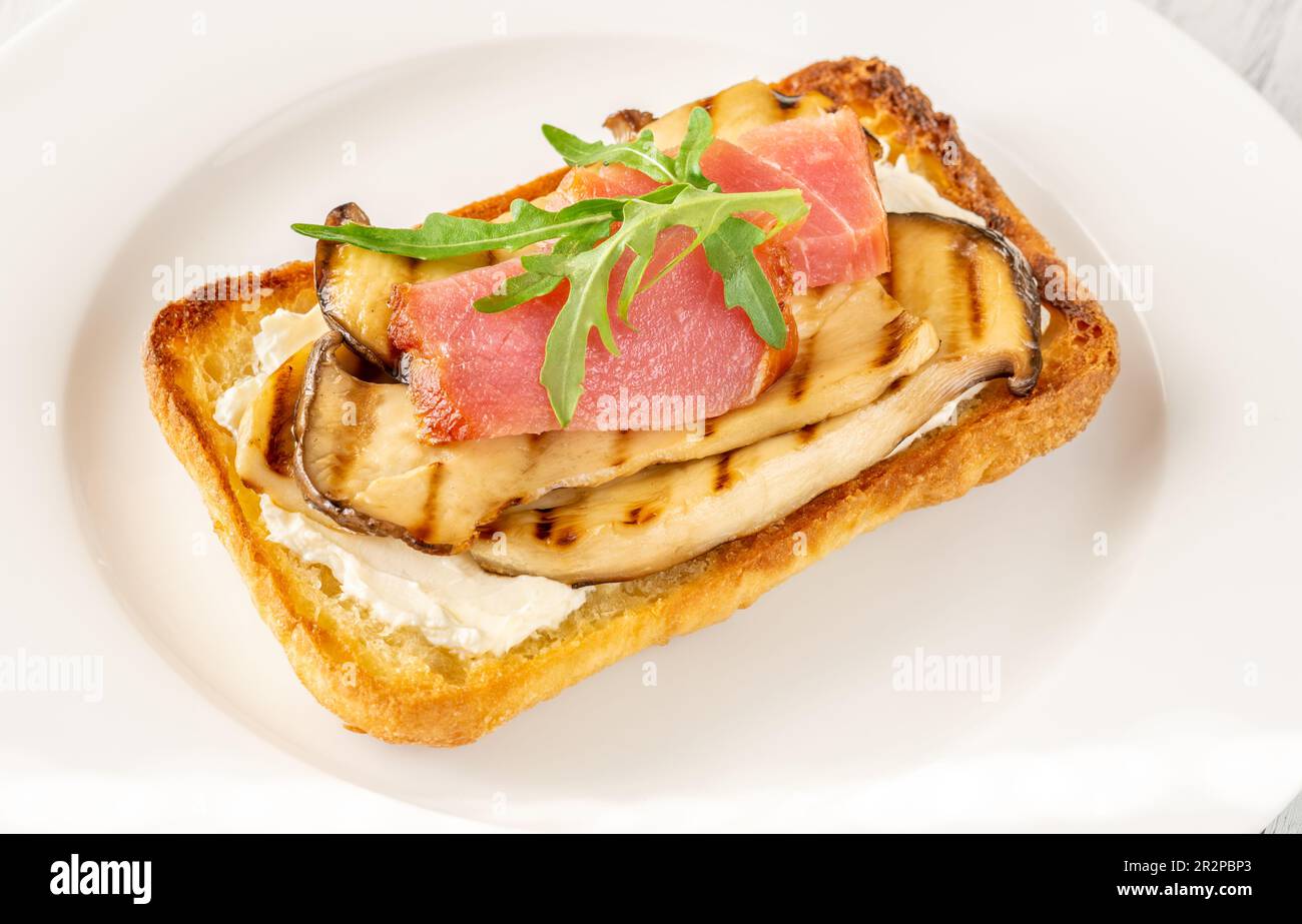 Sandwich with ciabatta, tuna, cream cheese and eryngii Stock Photo Alamy