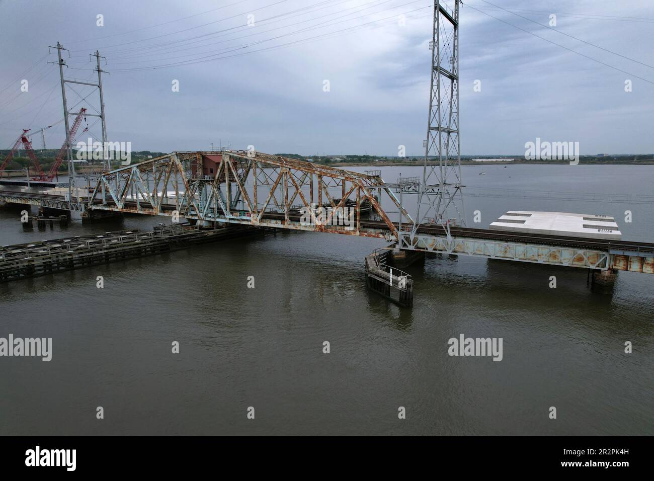 Aerial view of the old River Draw Bridge in Perth Amboy, NJ. The new