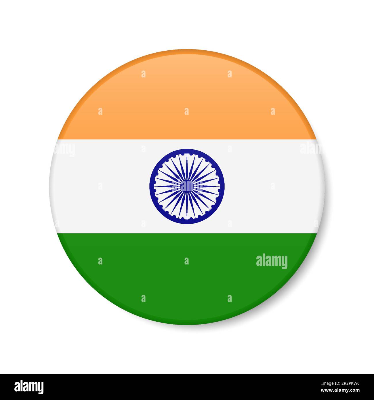 India circle button icon. Indian round badge flag with shadow. 3D