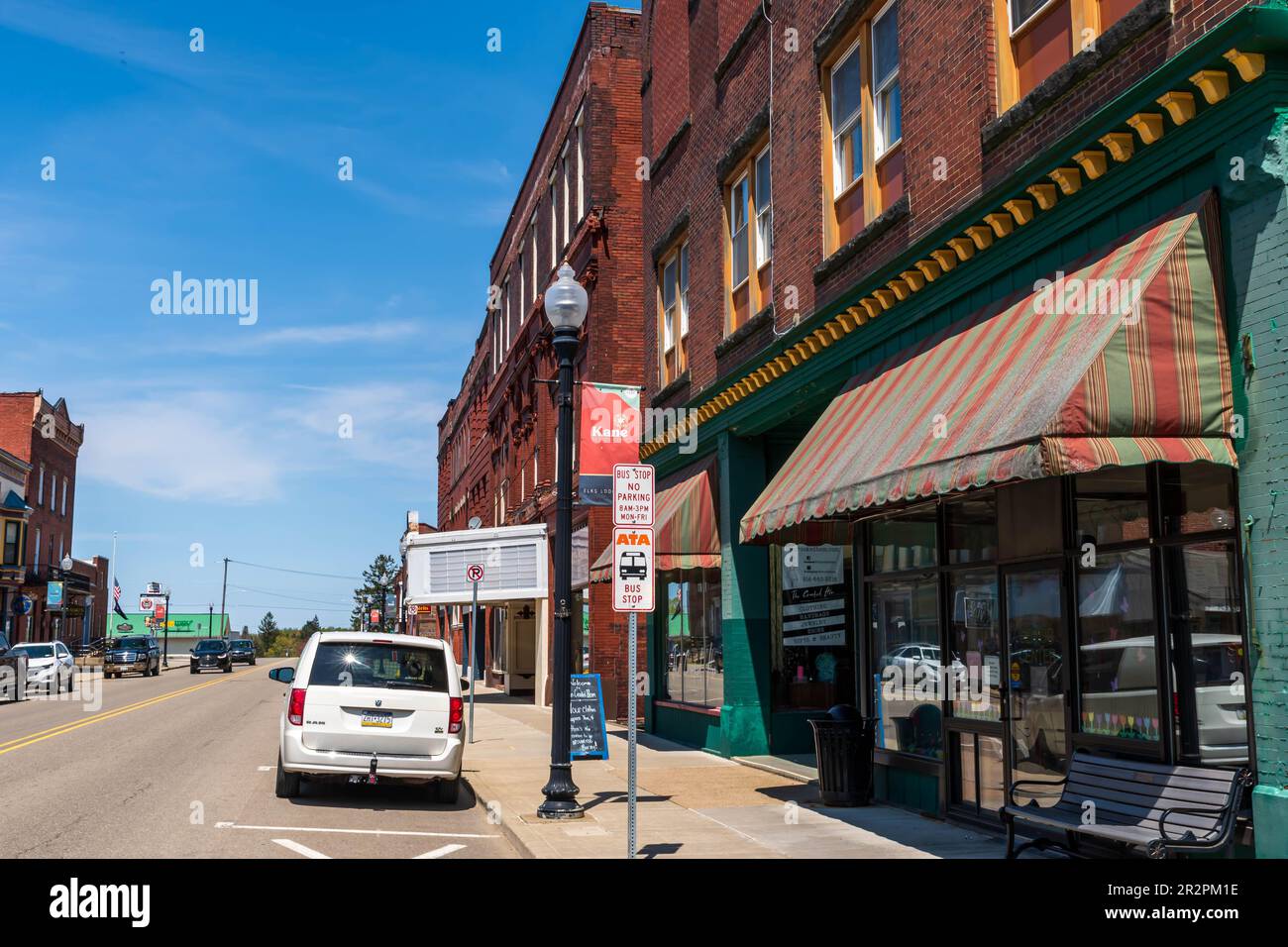 Businesses along North Fraley Street in Kane, Pennsylvania, USA Stock