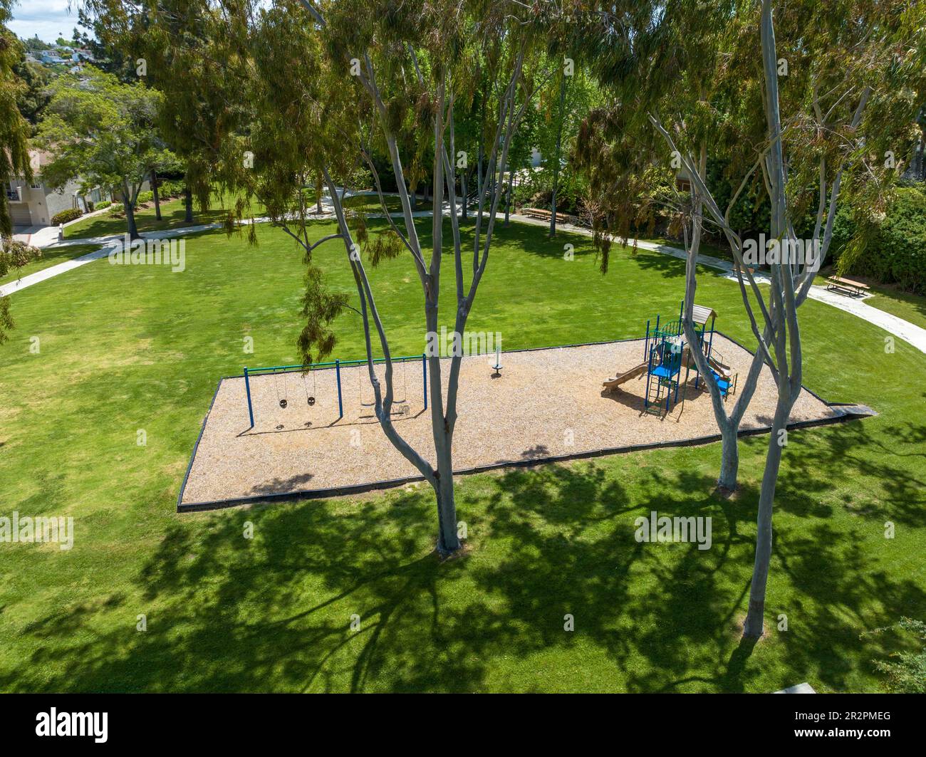 Aerial view of recreational facilities with kids playgorund in private