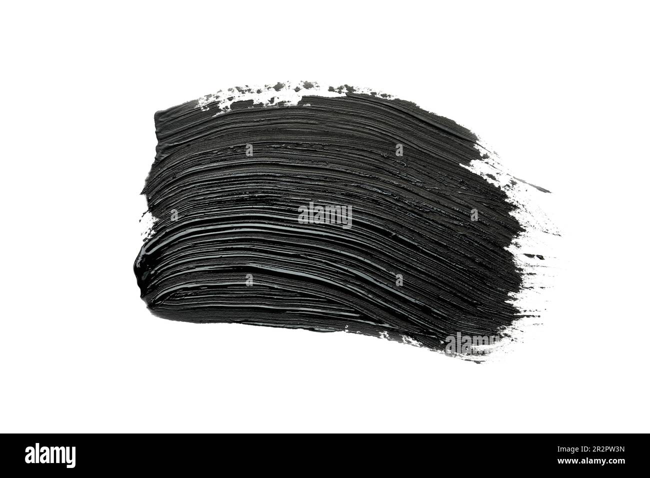Brushstrokes of black oil paint on white background, top view Stock