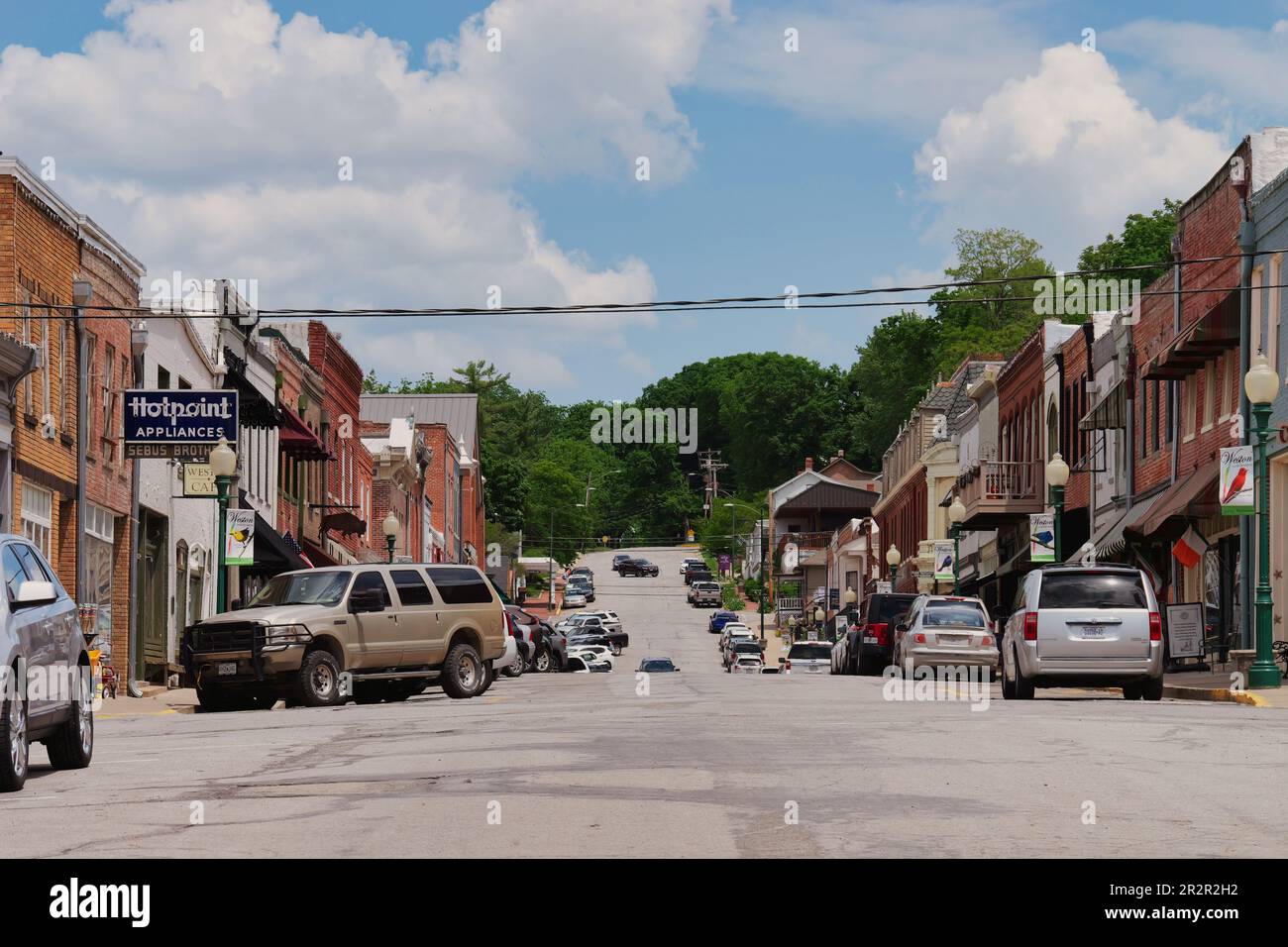Weston, Missouri May 18, 2023 Downtown Main Street in Weston, MO