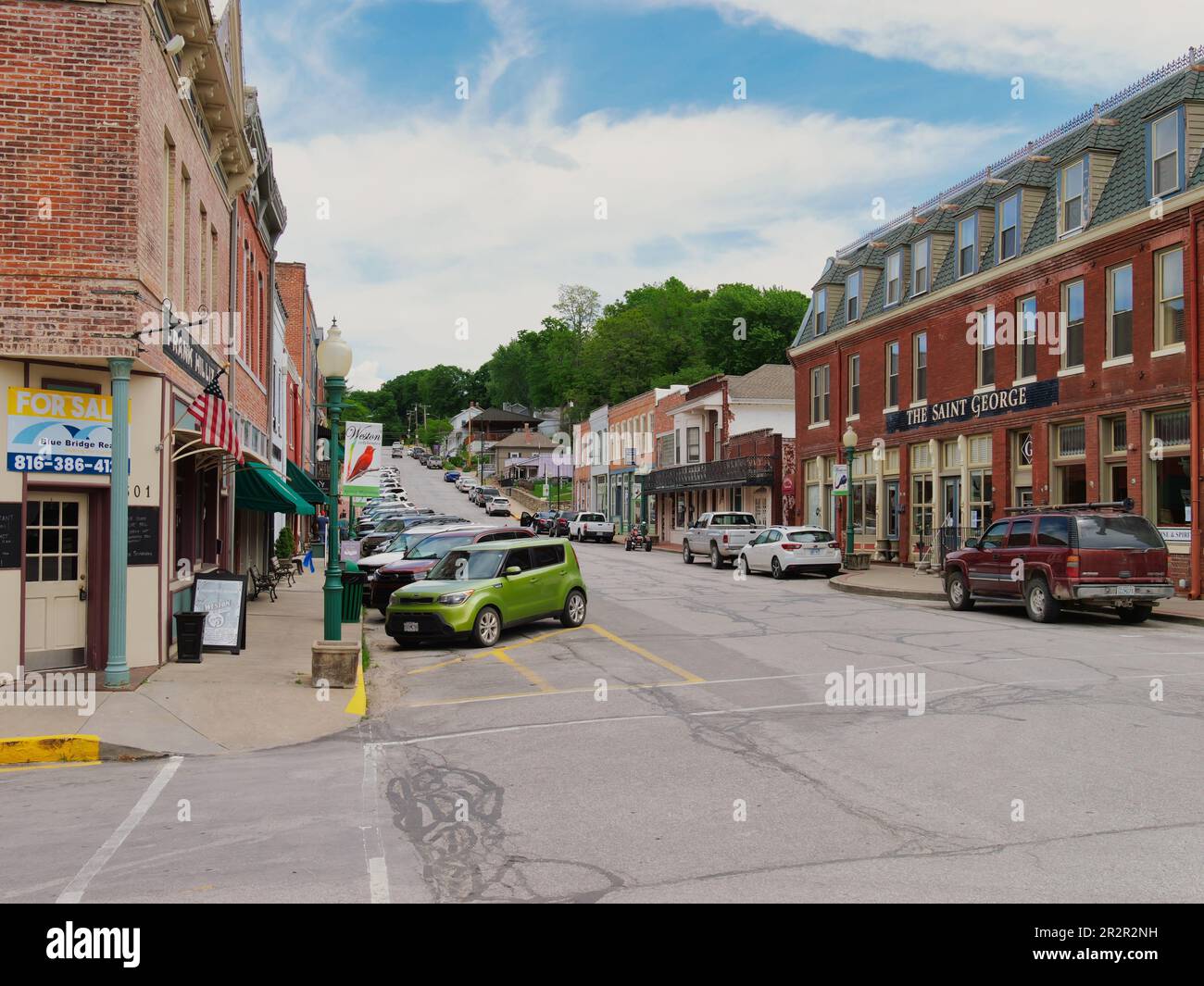 Weston, Missouri May 18, 2023 Downtown Main Street in Weston, MO