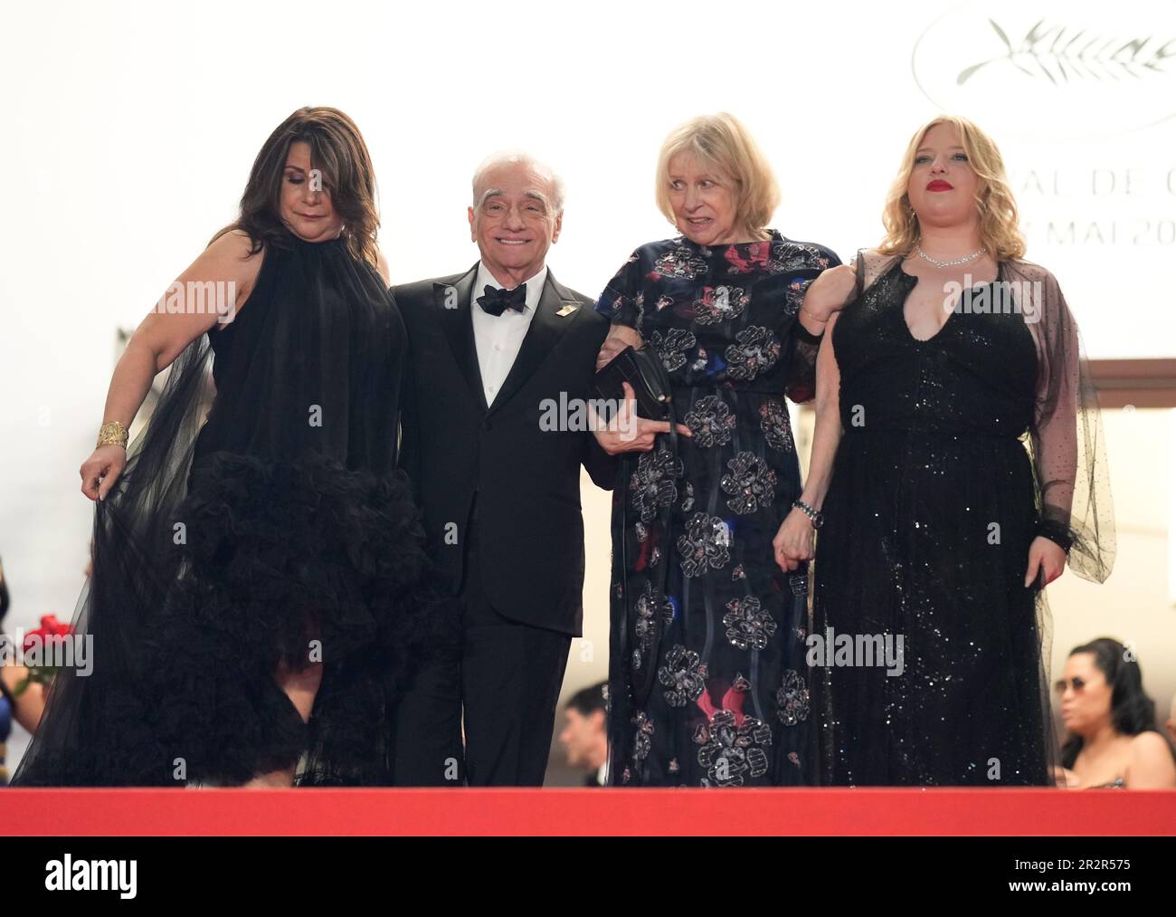 Cannes, Cannes, France. 20th May, 2023. Director MARTIN SCORSESE, HELEN MORRIS, and daughter FRANCESA SCORSESE exit the Palais des Festivals after his movie 'Killers of the Flower Moon' received over nine minutes of standing ovation during the 76th annual Cannes film festival at Palais des Festivals on May 20, 2023 in Cannes, France. (Credit Image: © Alexandra Fechete/ZUMA Press Wire) EDITORIAL USAGE ONLY! Not for Commercial USAGE! Stock Photo