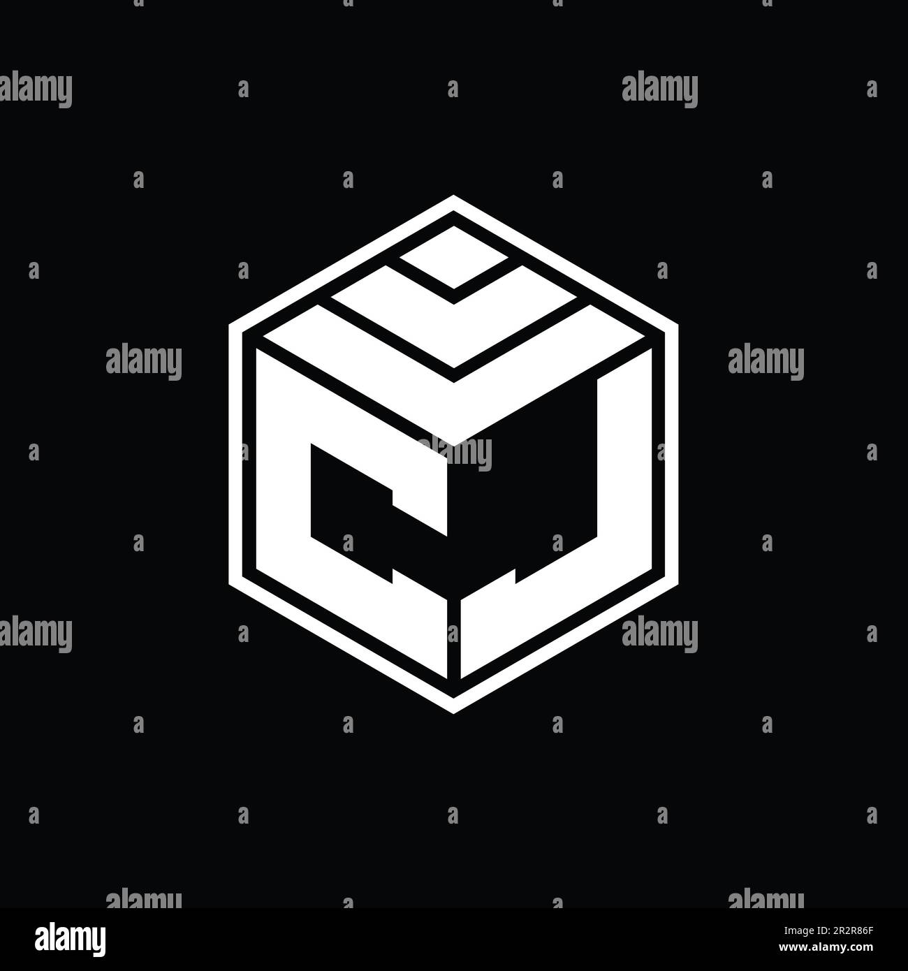 CJ Logo monogram with hexagon geometric shape isolated outline design ...