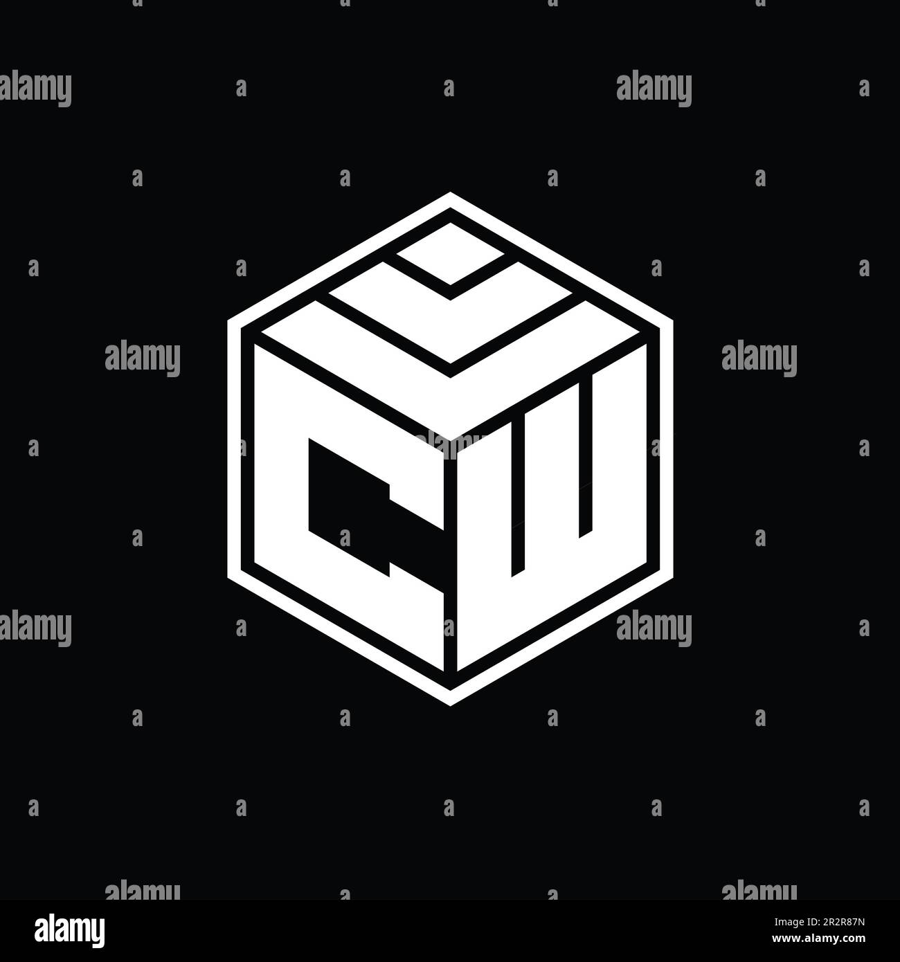 CW Logo monogram with hexagon geometric shape isolated outline design ...