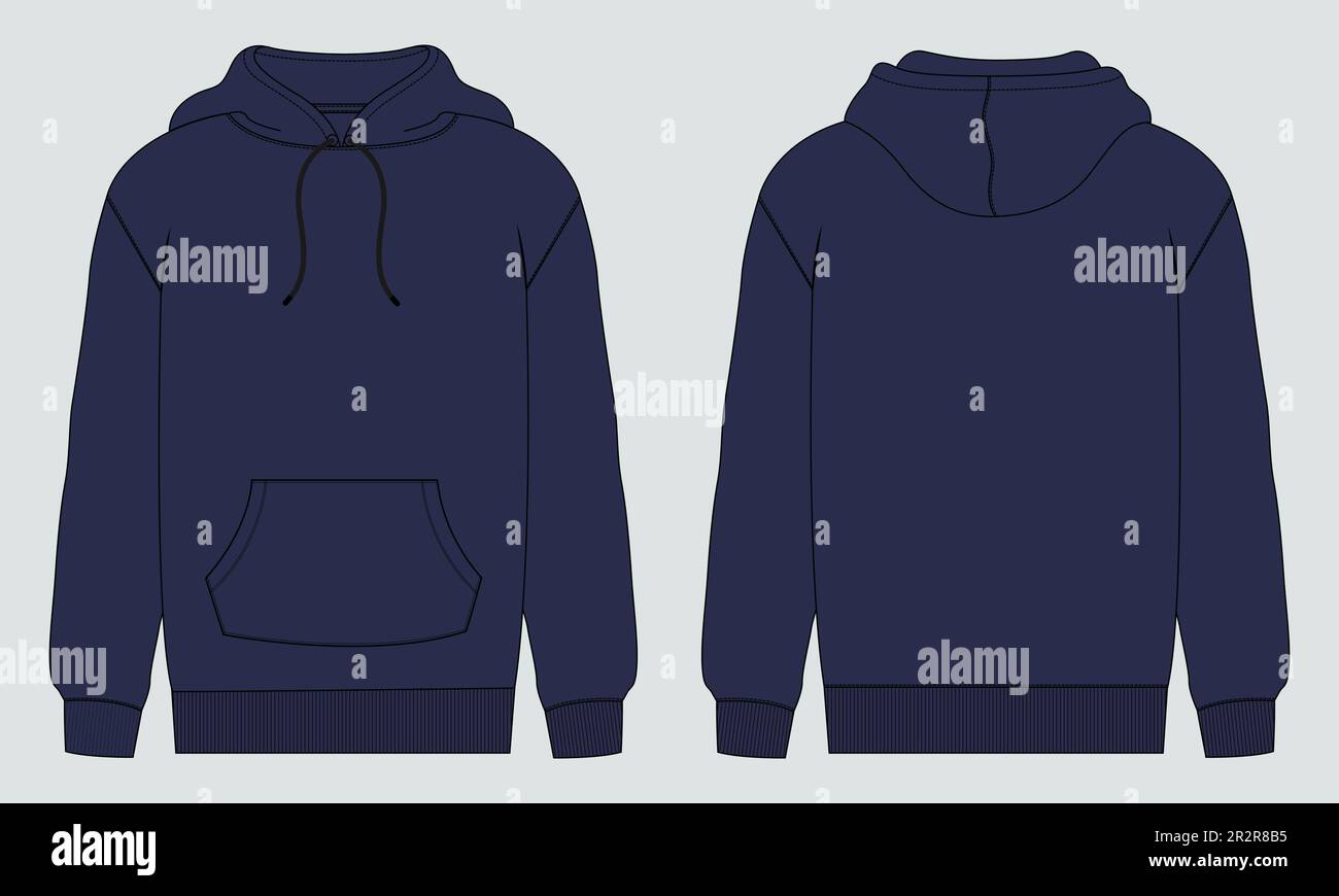 Long Sleeve Hoodie technical fashion flat sketch vector illustration template front and back views. Fleece jersey sweatshirt hoodie mock up for men s Stock Vector Image Art Alamy