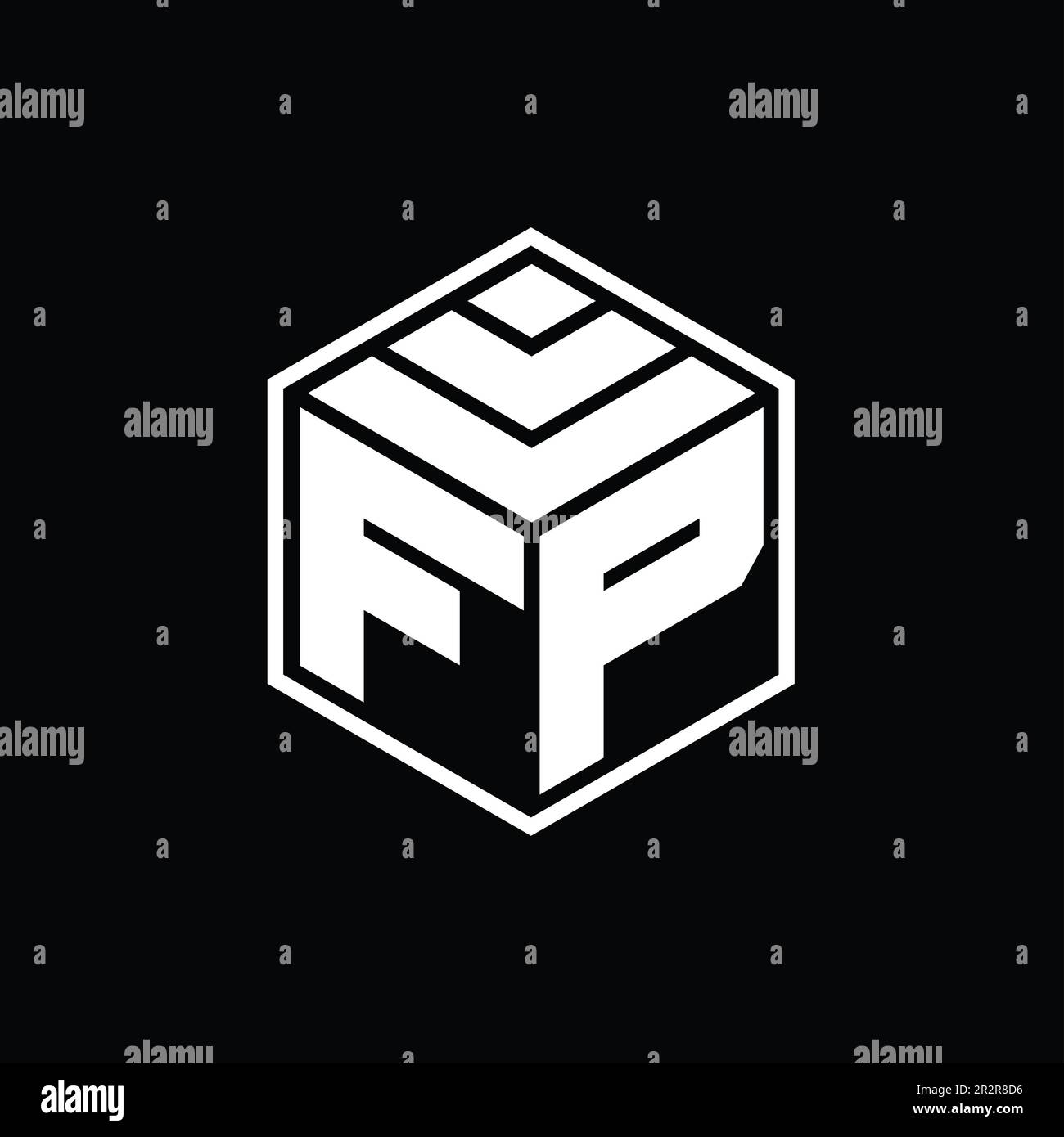 FP Logo monogram with hexagon geometric shape isolated outline design template Stock Photo