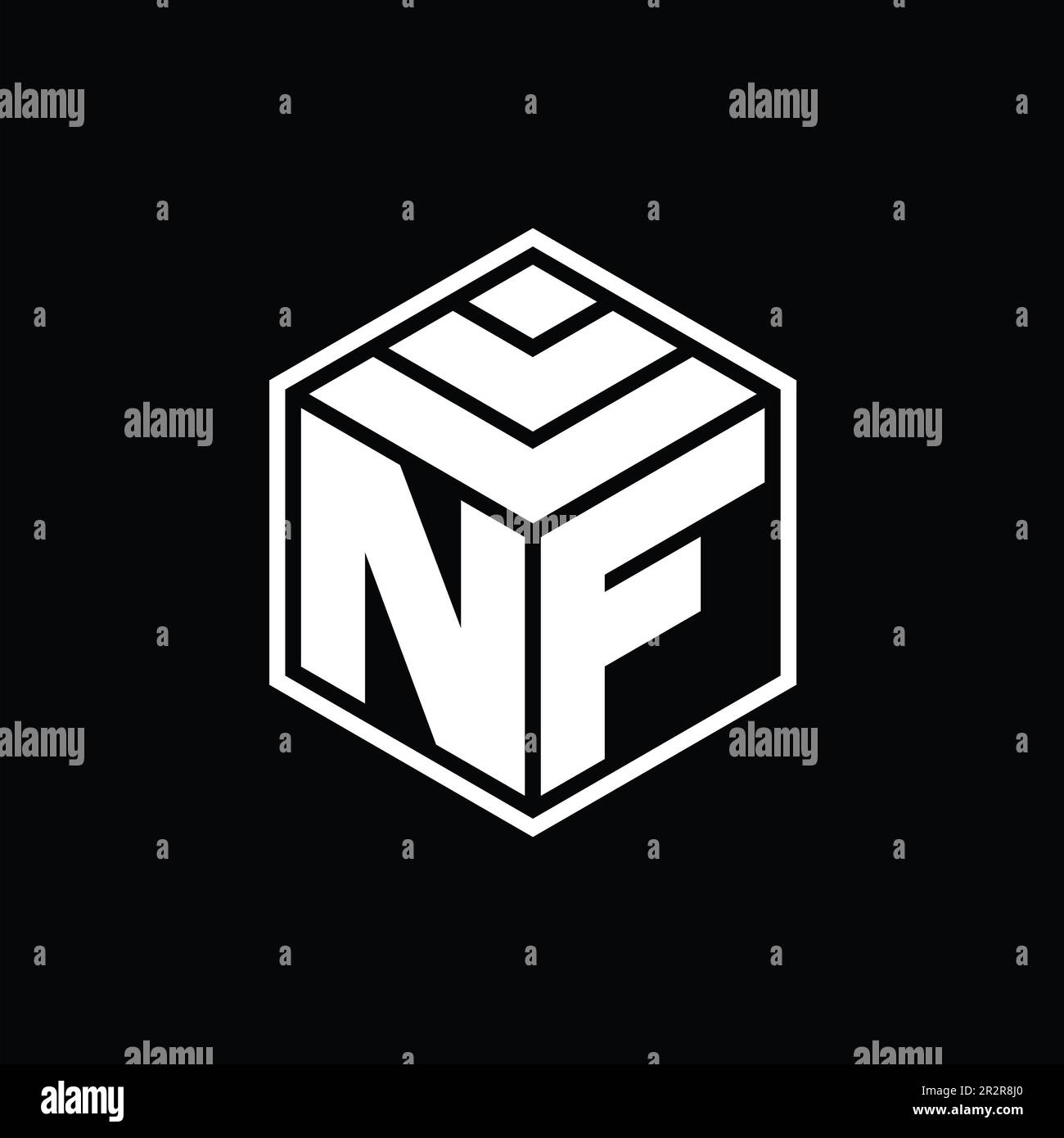 NF Logo monogram with hexagon geometric shape isolated outline design ...