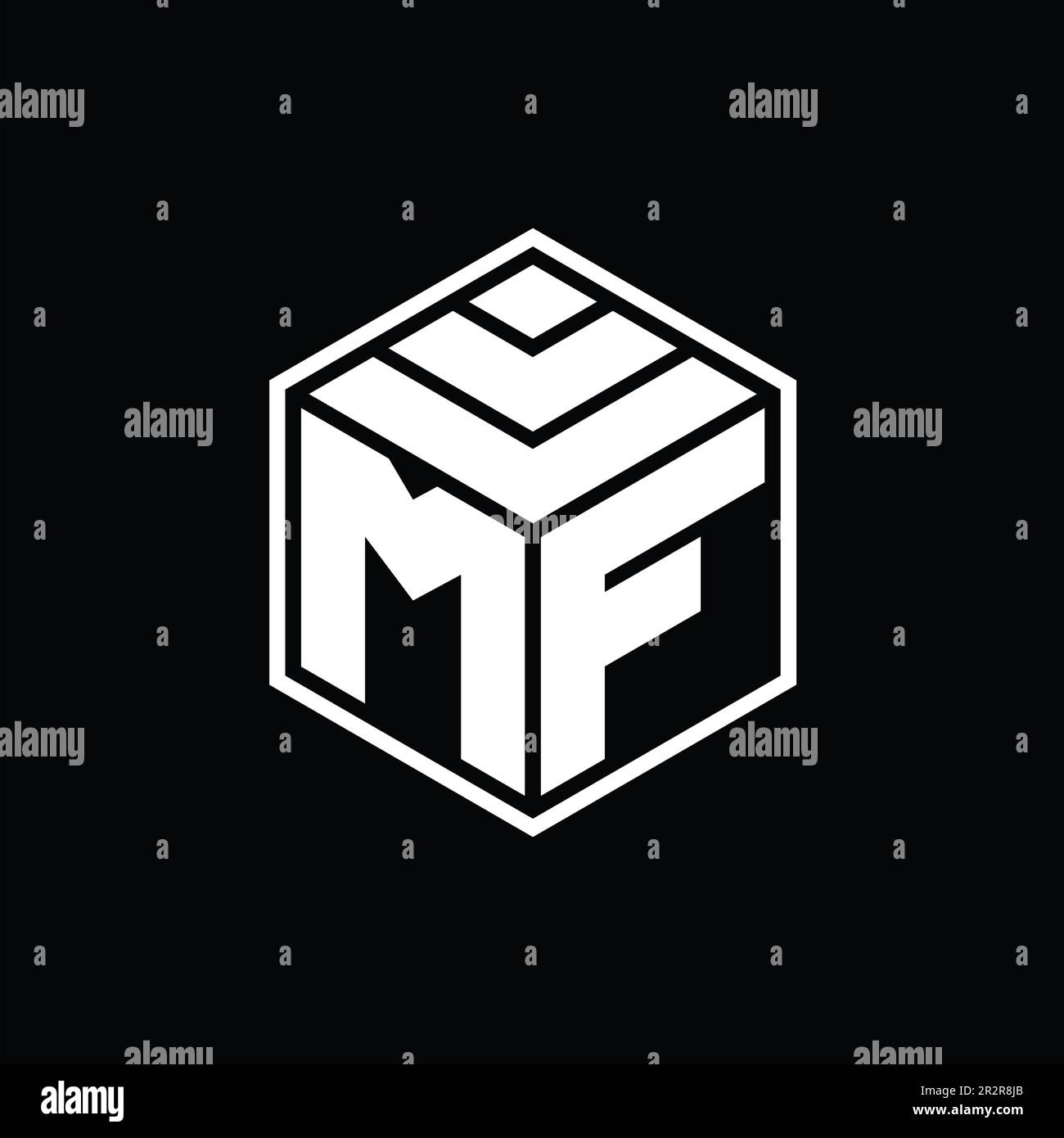 MF Logo monogram with hexagon geometric shape isolated outline design ...