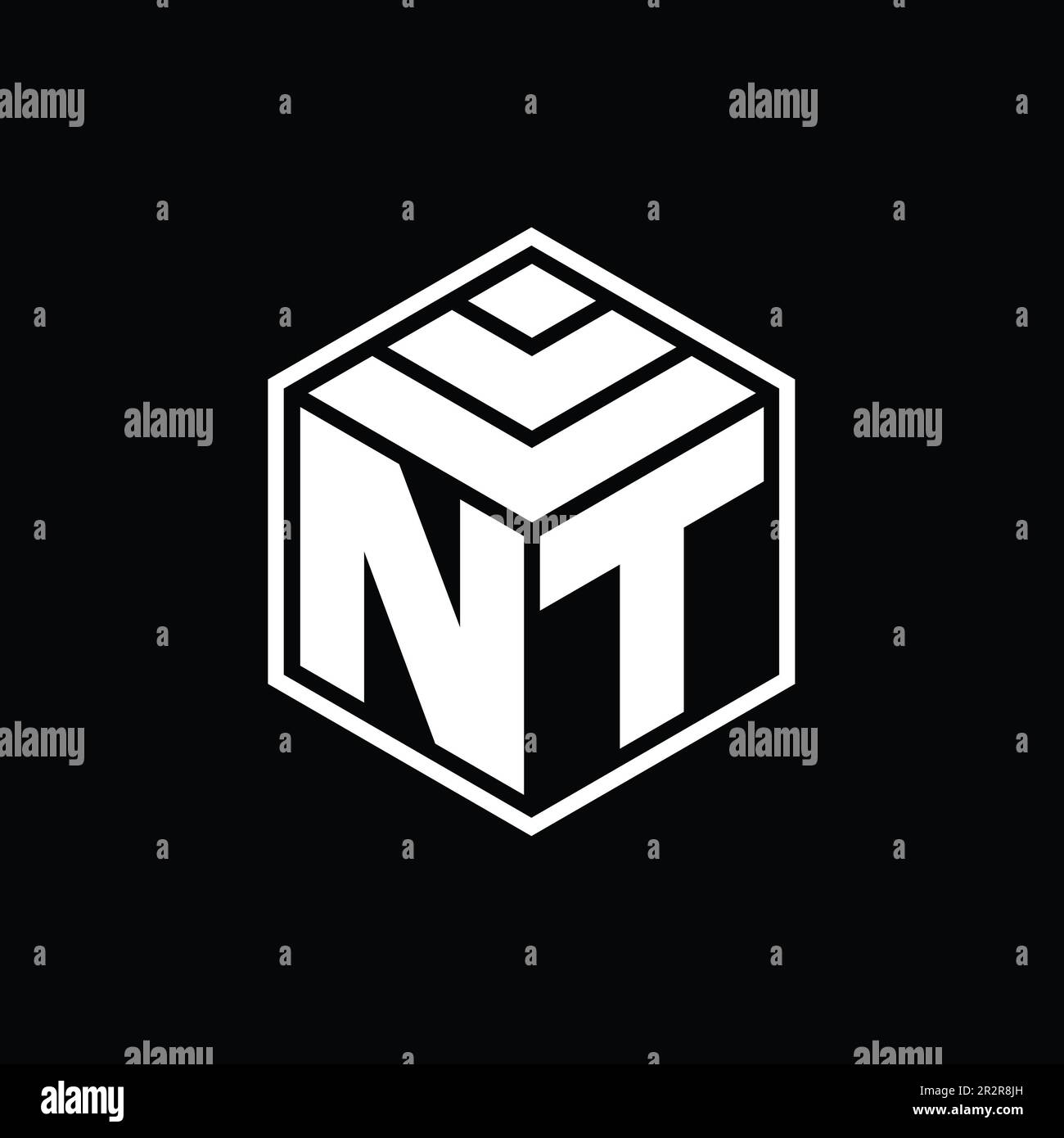 NT Logo monogram with hexagon geometric shape isolated outline design template Stock Photo