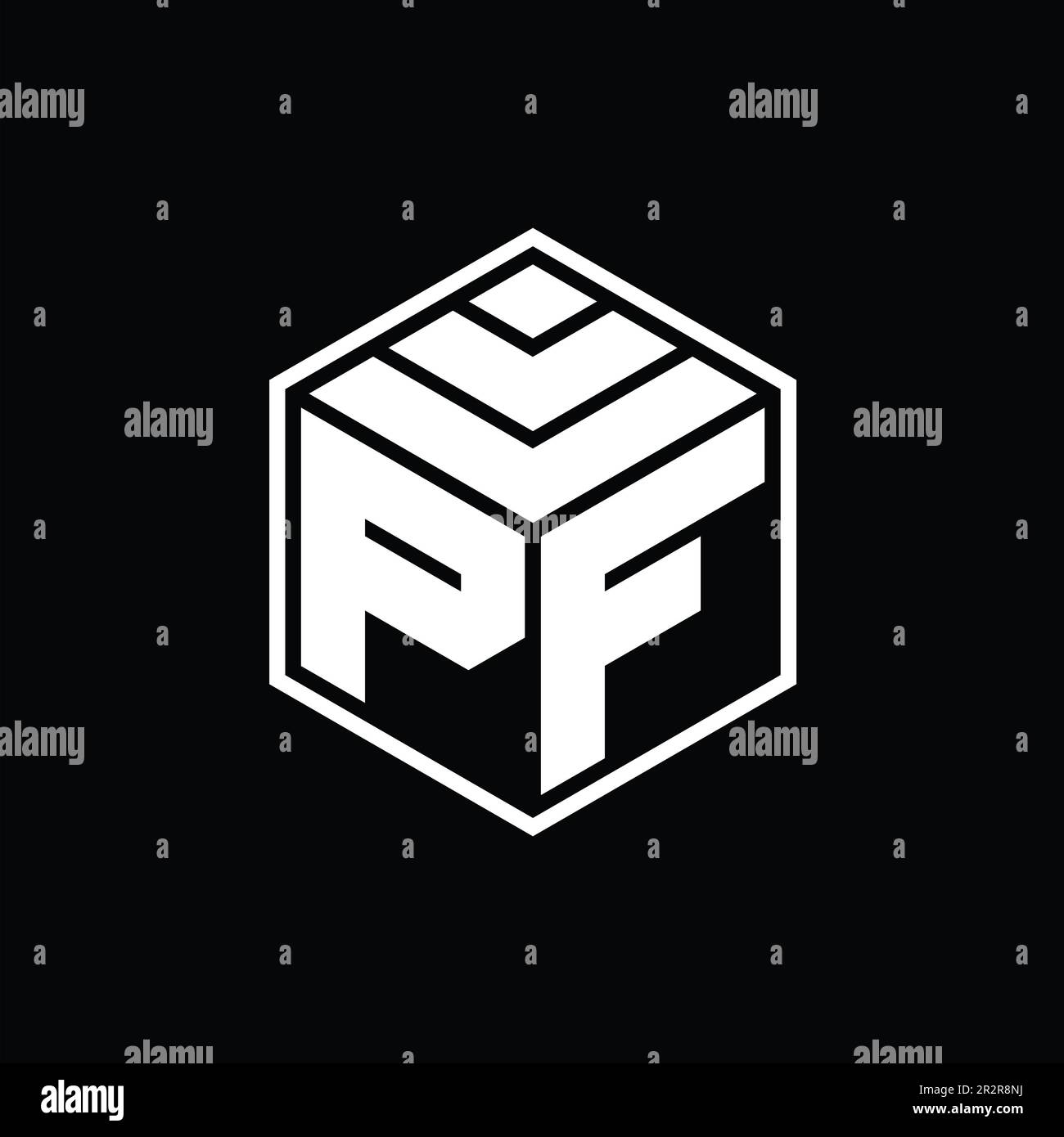 PF Logo monogram with hexagon geometric shape isolated outline design template Stock Photo