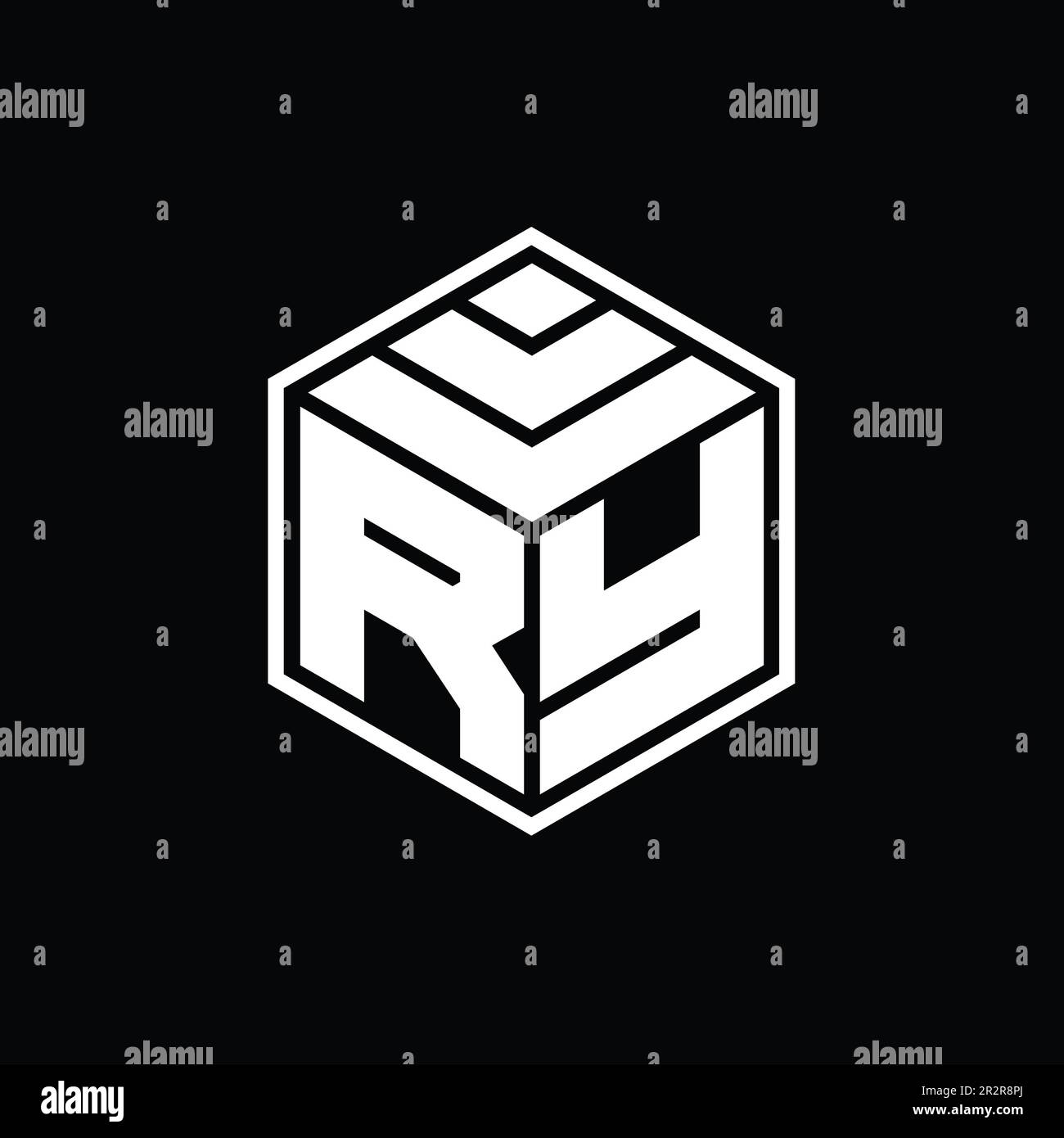 RY Logo monogram with hexagon geometric shape isolated outline design ...