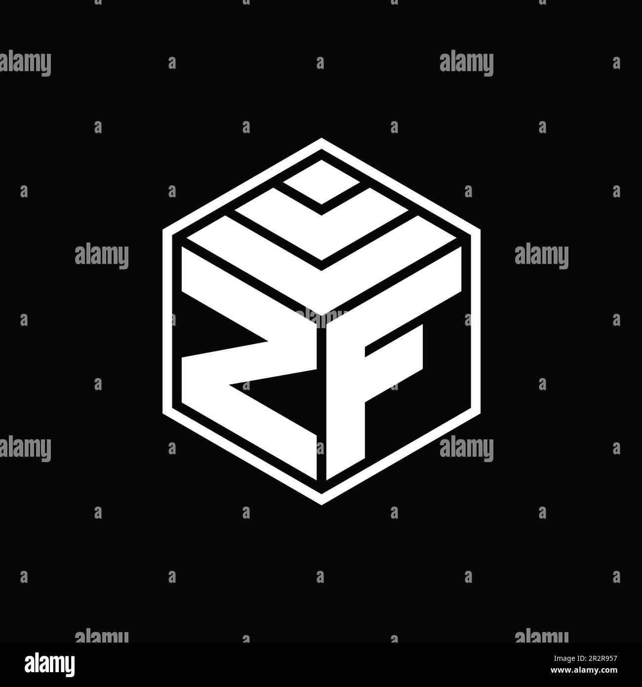 ZF Logo monogram with hexagon geometric shape isolated outline design