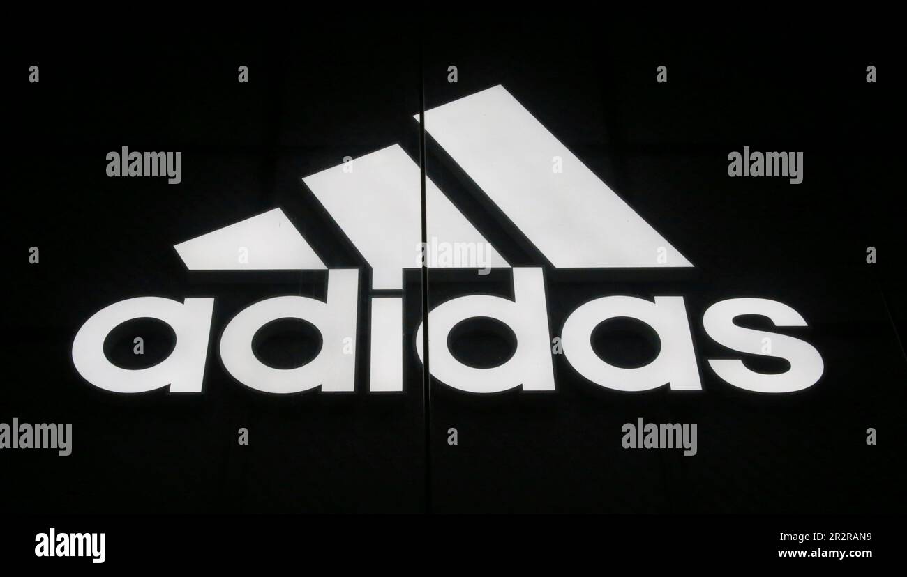 The trademark of Adidas is seen in Shibuya Ward, Tokyo on May 29, 2022.  Adidas is a German multinational corporation, the largest sportswear  manufacturer in Europe, and designs and manufactures shoes, clothing