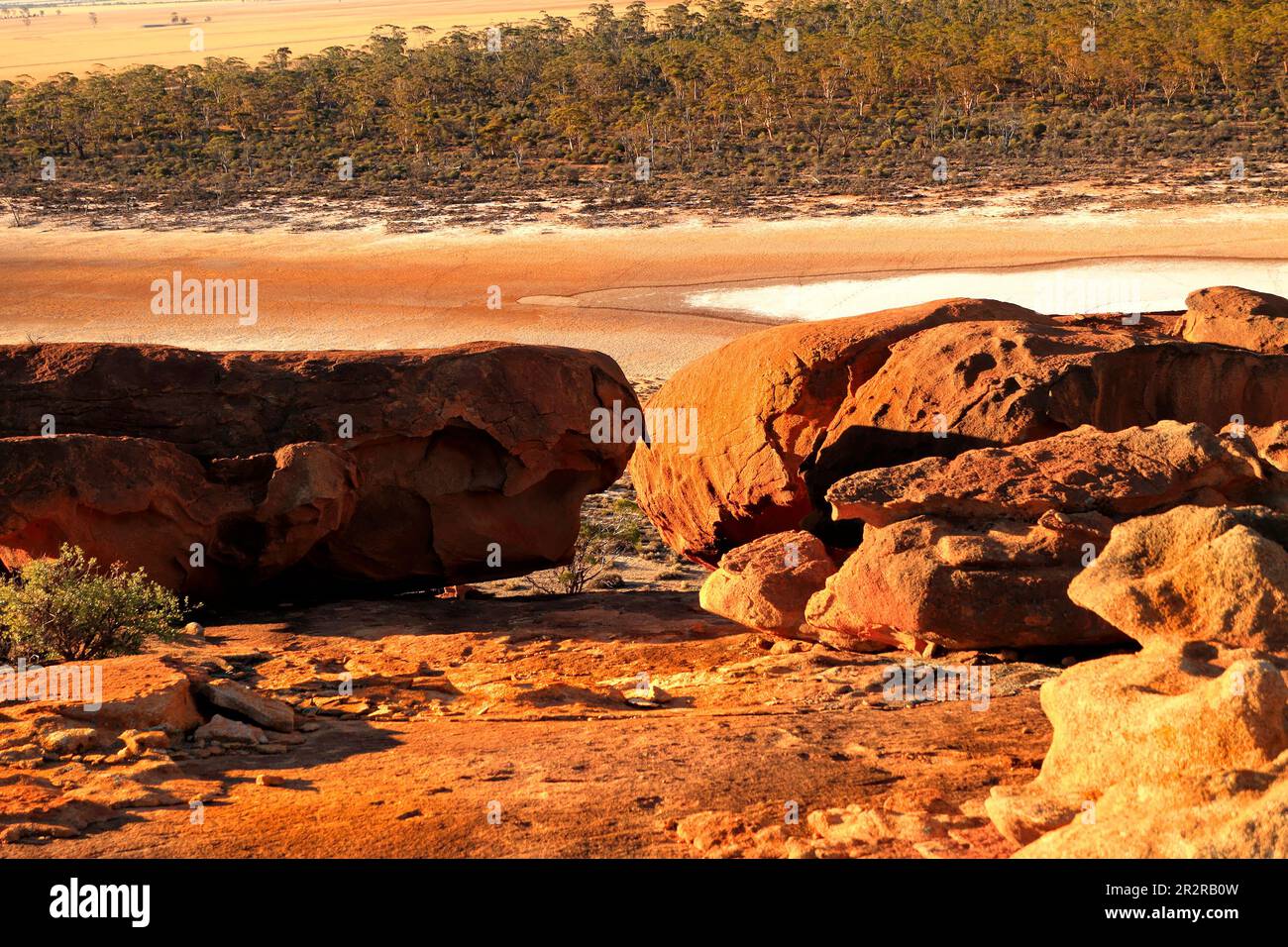 Baladjie Rock and Salt Lake, Baladjie Nature Reserve, Boodarockin, Western Australia Stock Photo