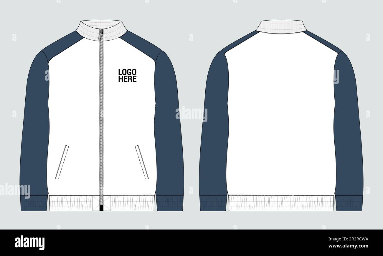 Long sleeve jacket with pocket and zipper technical fashion flat sketch