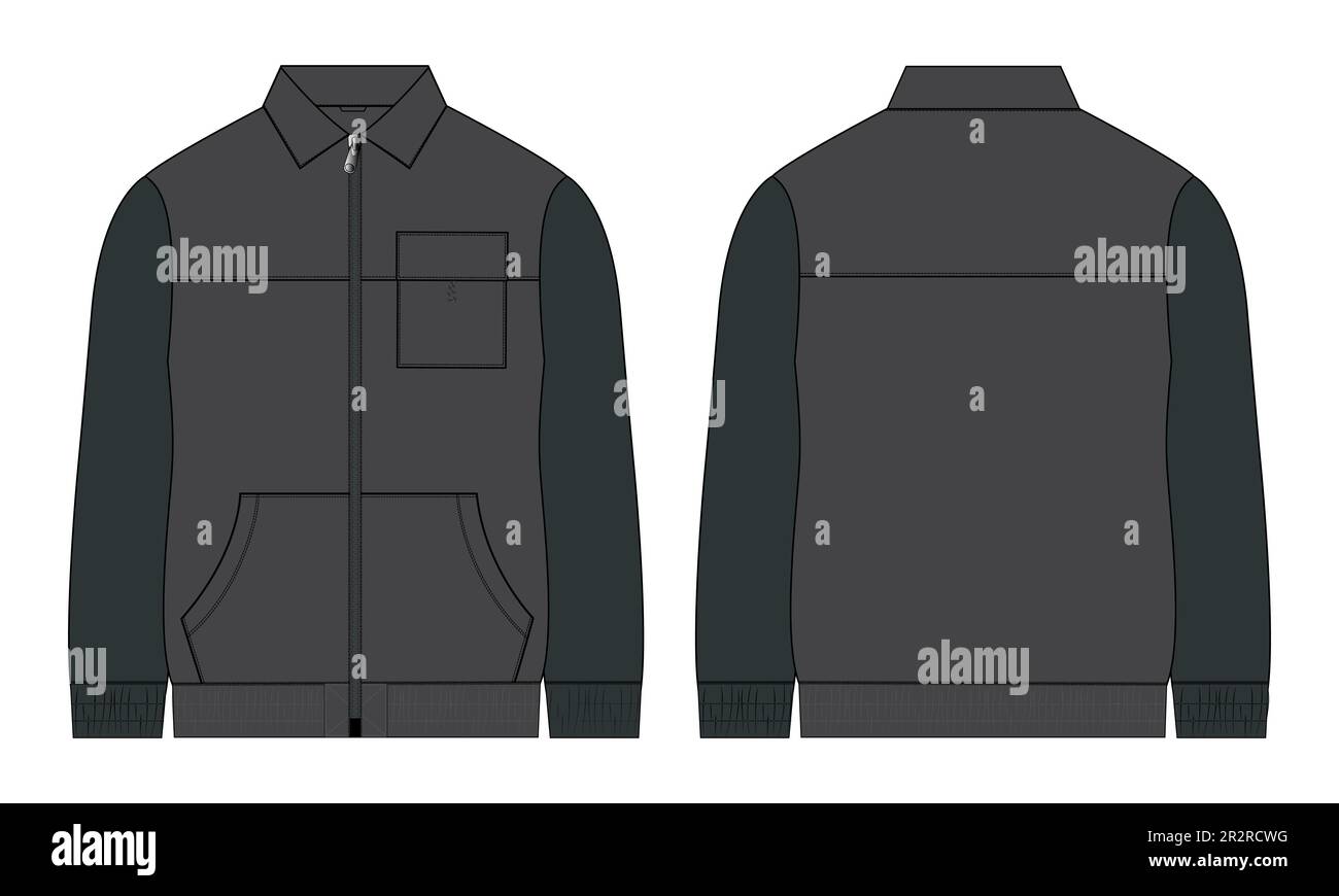 Long sleeve jacket with pocket and zipper technical fashion flat sketch