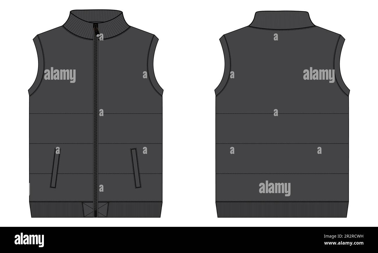 Fleece sweat jersey vest technical drawing fashion flat sketch vector illustration template