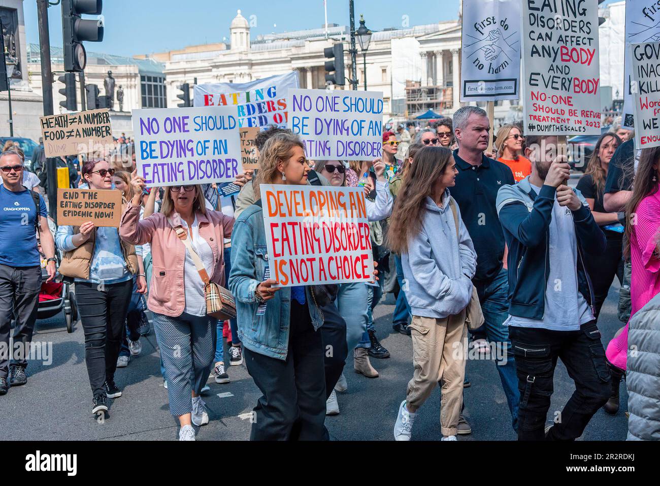 London, UK. 20th May, 2023. Protesters march with placards expressing their opinion during the demonstration. Family members, parents, and health professionals gathered at Trafalgar Square. They marched to Parliament Square in London to put pressure on the British Government to increase the funding of the treatments and make shorter waiting lists. Credit: SOPA Images Limited/Alamy Live News Stock Photo