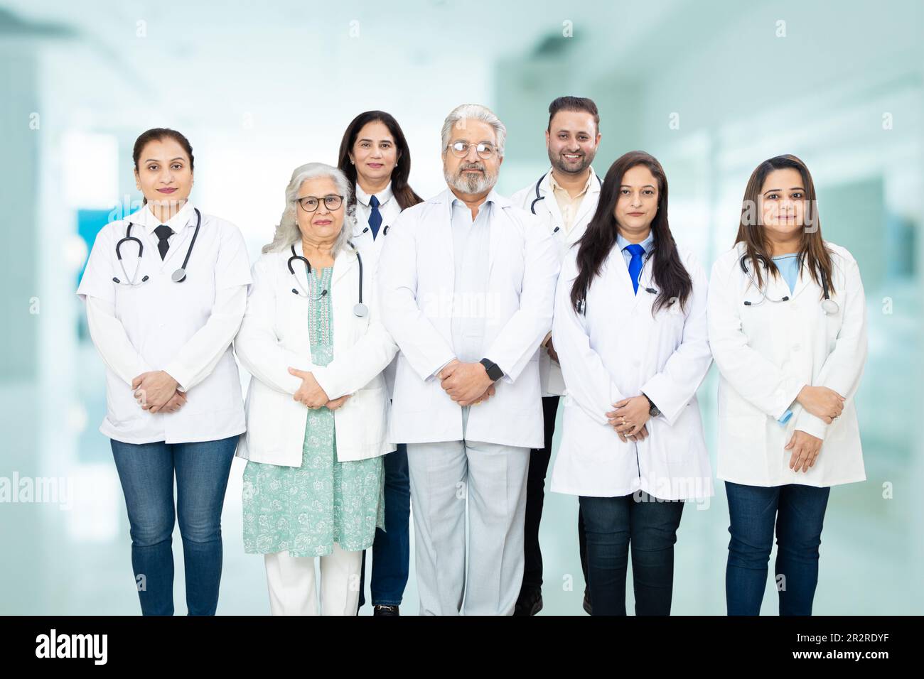 Team of Indian doctors standing standing at hospital , healthcare concept. Stock Photo