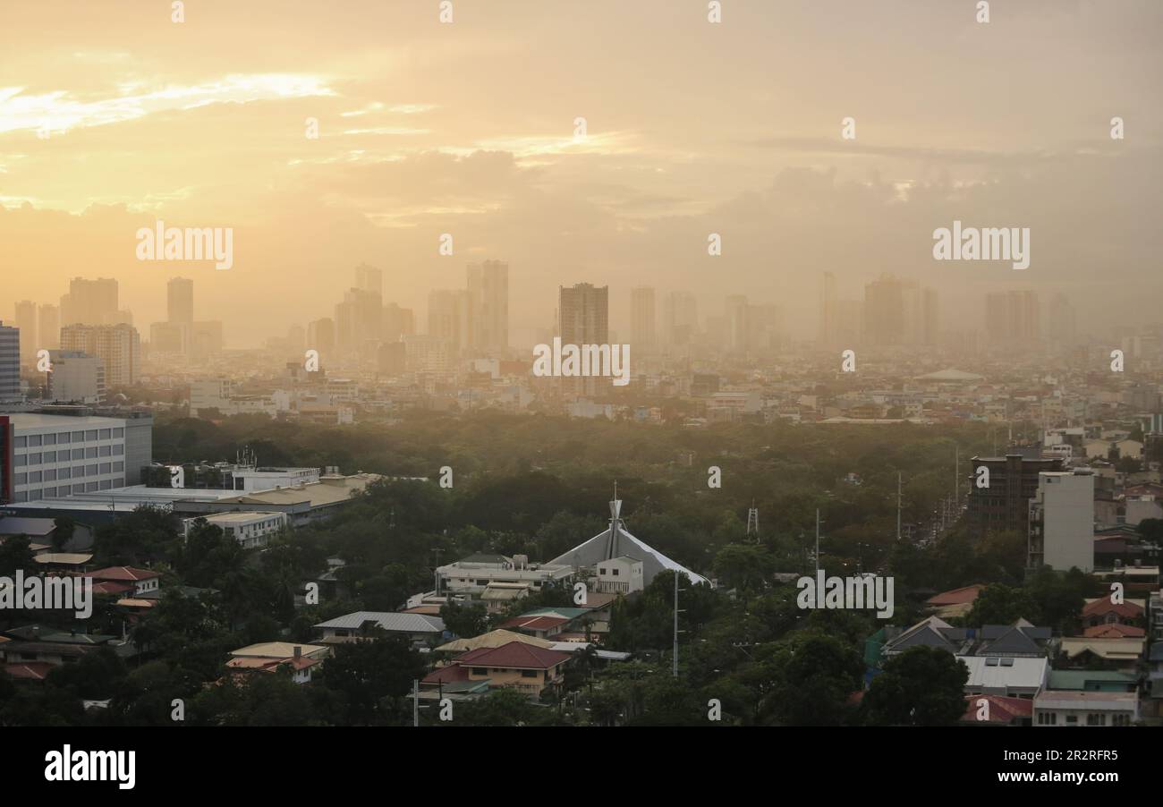 Metro Manila polluted, air pollution seen from Makati city, buildings
