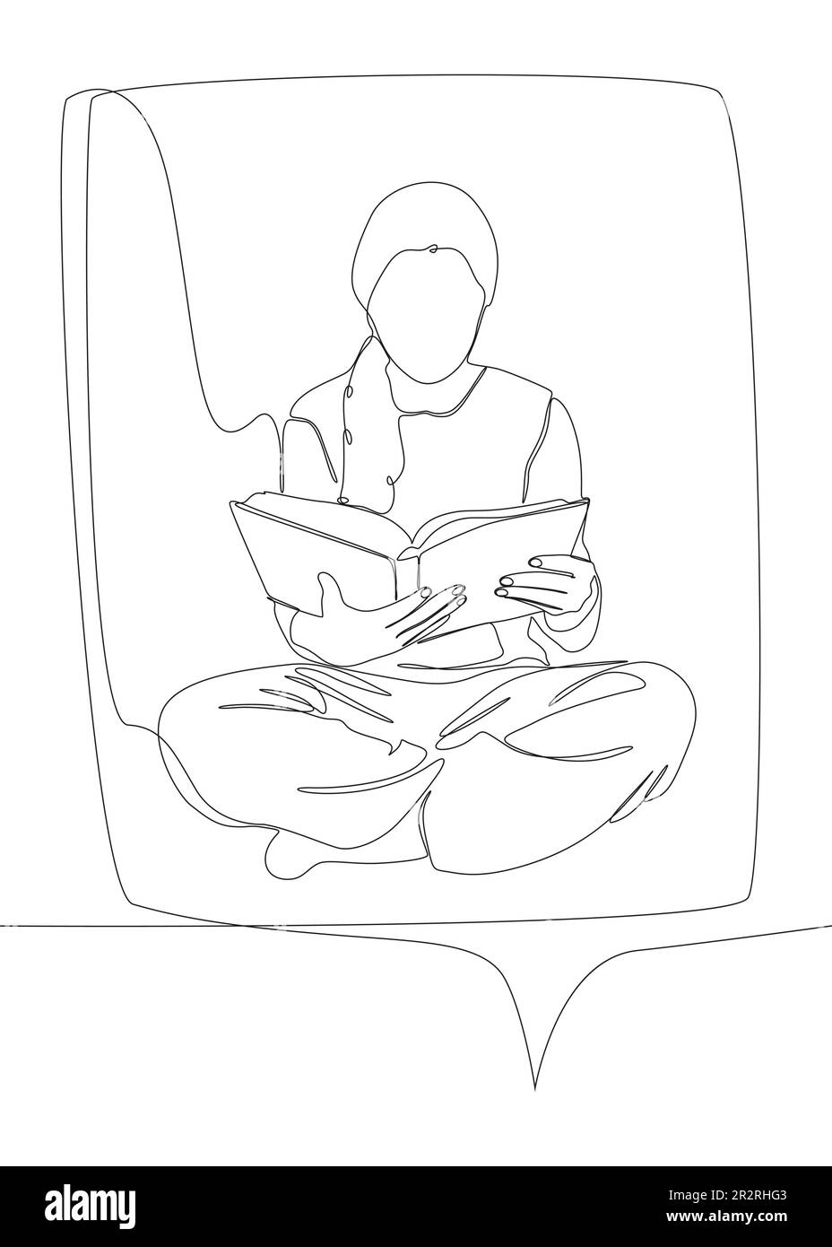 One continuous line of speech bubble with girl reading a book. Thin ...