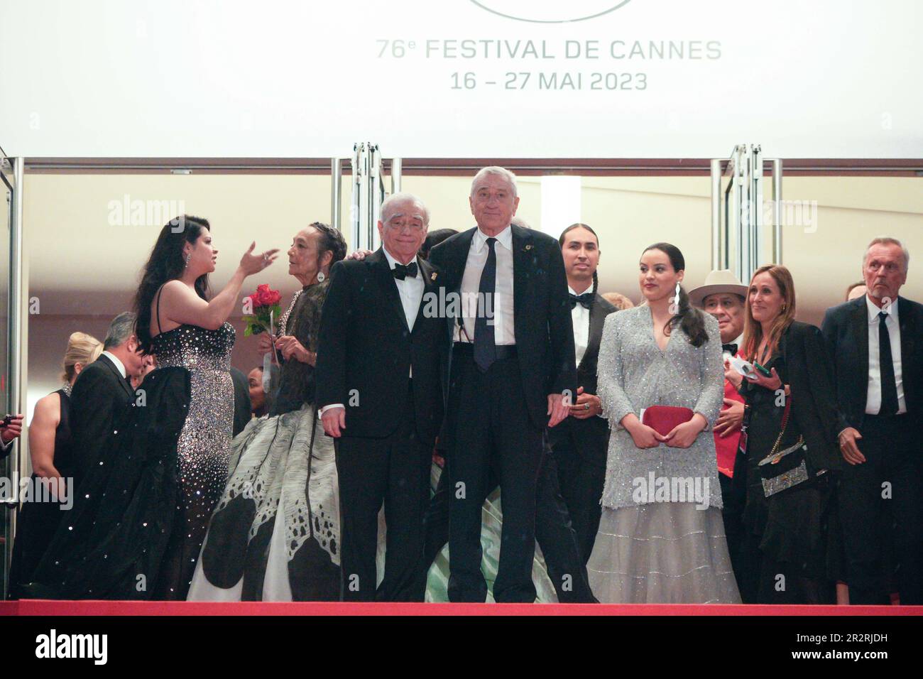 Cannes, France. 21st May, 2023. US director Martin Scorsese poses with his wife Helen Morris (2ndR) and daughters Cathy (L) and Francesca attend the ''Killers Of The Flower Moon'' red carpet during the 76th annual Cannes film festival at Palais des Festivals on May 20, 2023 in Cannes, France. (Photo by Daniele Cifala/NurPhoto) Credit: NurPhoto SRL/Alamy Live News Stock Photo