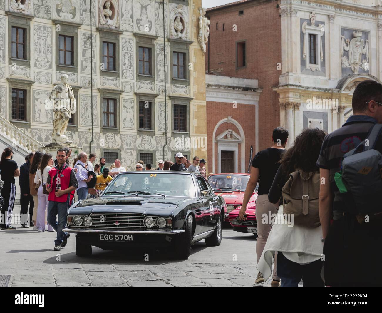 PISA , ITALY - APRIL 30 - 2023 : Aston Martin DBS 1969 on an old racing car in rally GP Terre di Canossa Stock Photo