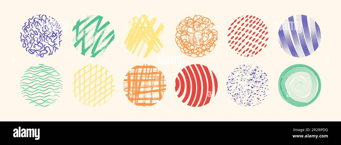 Bright abstract circle shapes with loop, drops, spots, curves, lines ...