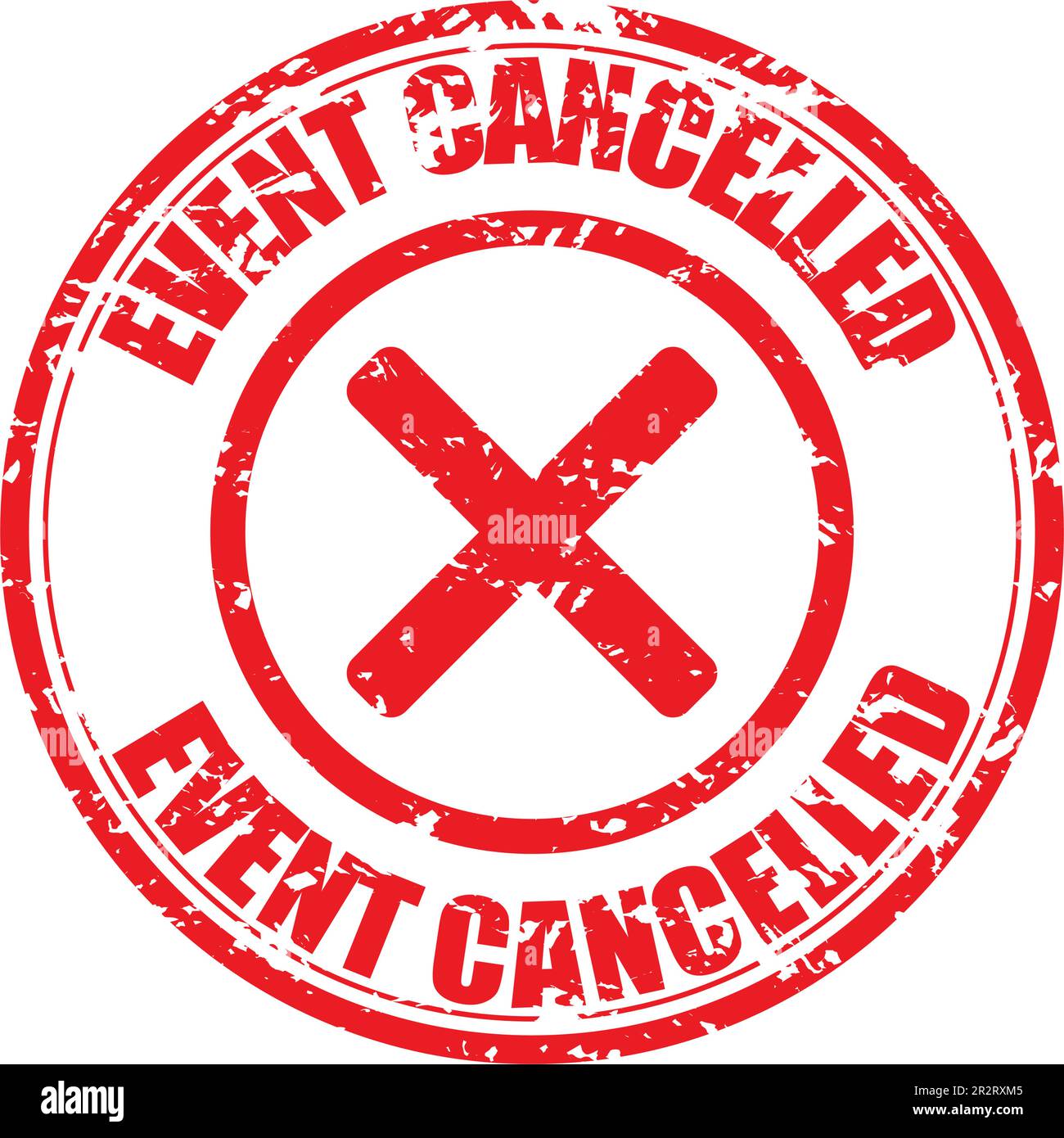 Event cancelled mark rubber stamp with cross. Vector illustration. Cancelled meeting, paperwork rubber stamp, announcement change deadline, rejected d Stock Vector