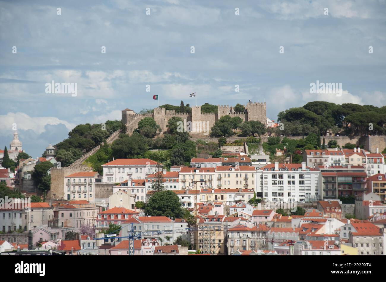 View of Lisbon roof tops and St George's Castle, Lisbon, Portugal Stock Photo