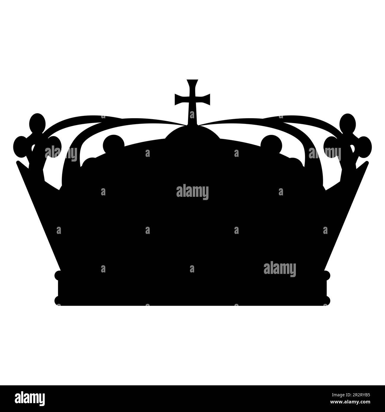 Crown silhouette. Classic royal symbol. Religion insignia. Christian cross. Vector illustration isolated on white background. Stock Vector