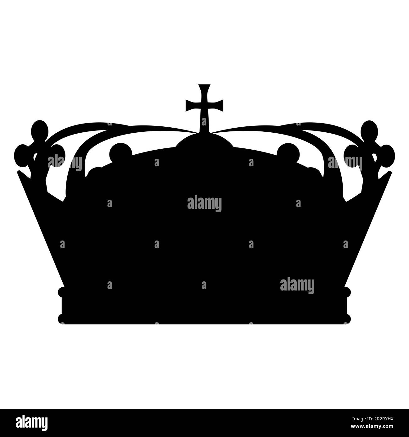Crown silhouette. Classic royal symbol. Religion insignia. Christian cross. Illustration isolated on white background. Stock Photo