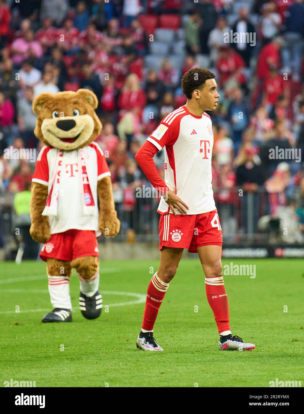 Jamal MUSIALA, FCB 42 sad in the match FC BAYERN MUENCHEN - RB LEIPZIG 1.German Football League on May 20, 2023 in Munich, Germany. Season 2022/2023, matchday 33, 1.Bundesliga, FCB, München, 33.Spieltag. © Peter Schatz / Alamy Live News    - DFL REGULATIONS PROHIBIT ANY USE OF PHOTOGRAPHS as IMAGE SEQUENCES and/or QUASI-VIDEO - Stock Photo