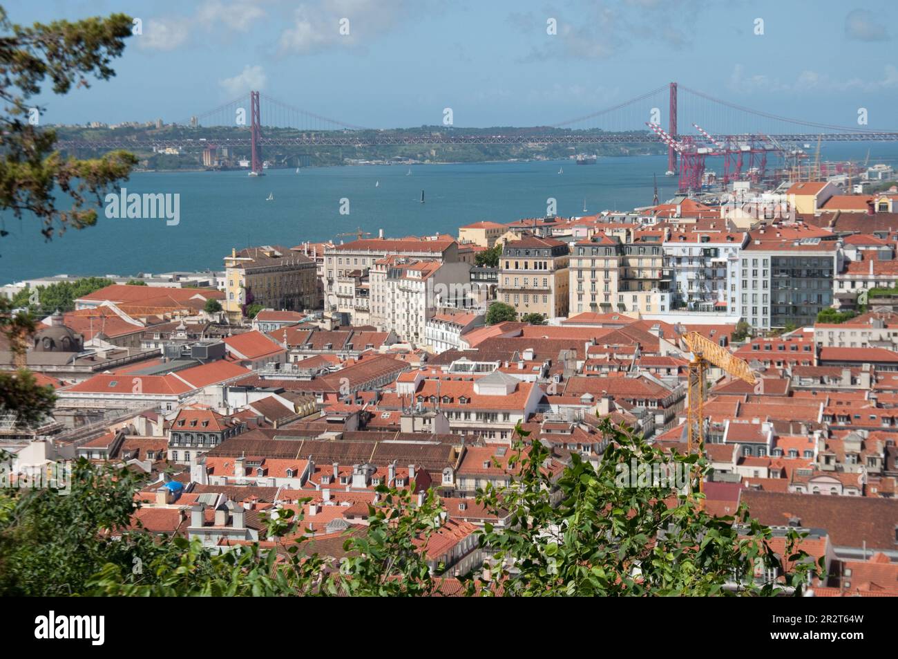 View from St George's Castle - rooftops, 25th April Bridge, River Tagus, Lisbon, Portugal Stock Photo