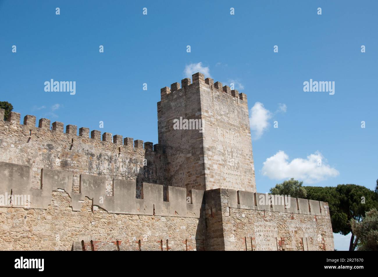 Outer wall and tower of St George's Castle, Lisbon, Portugal Stock Photo