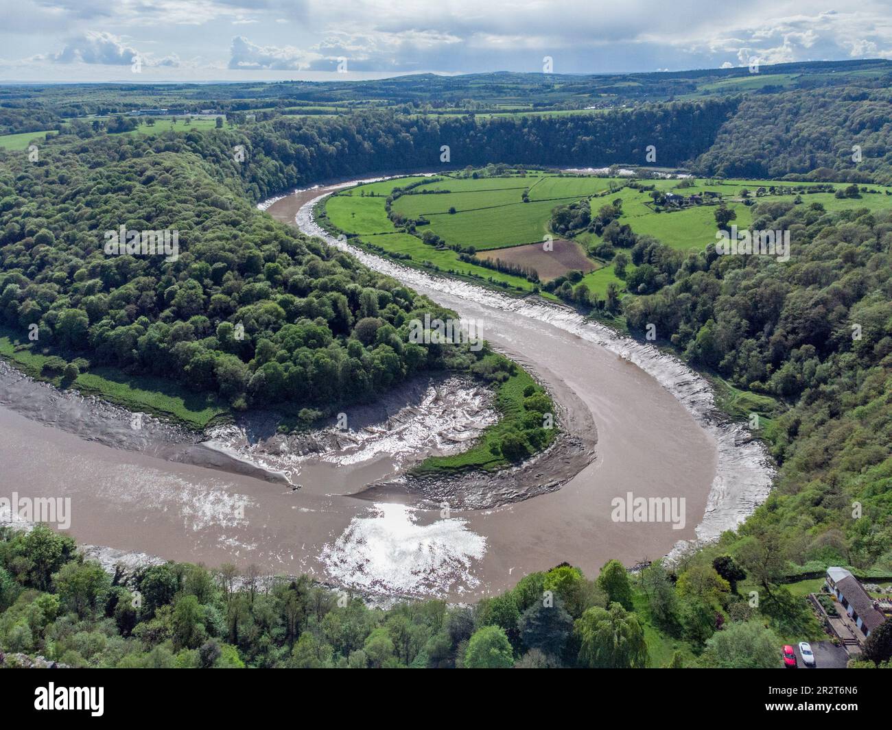 River Wye, one of the UKs most polluted rivers at woodcroft,  Wintours Leap near Chepstow Stock Photo