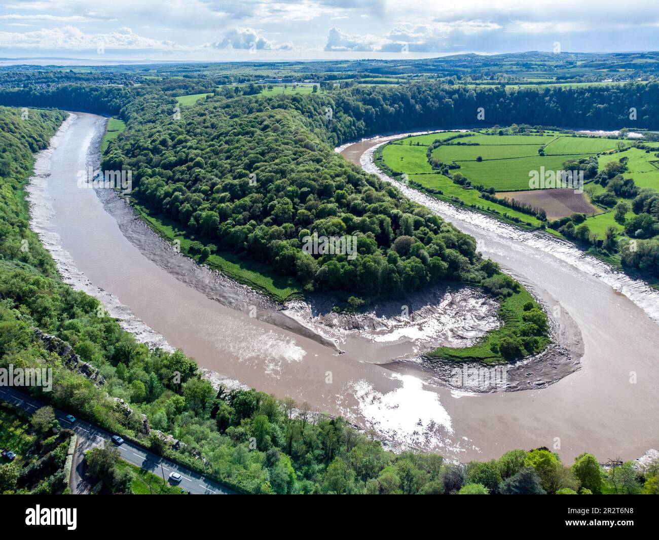 River Wye, one of the UKs most polluted rivers at woodcroft,  Wintours Leap near Chepstow Stock Photo