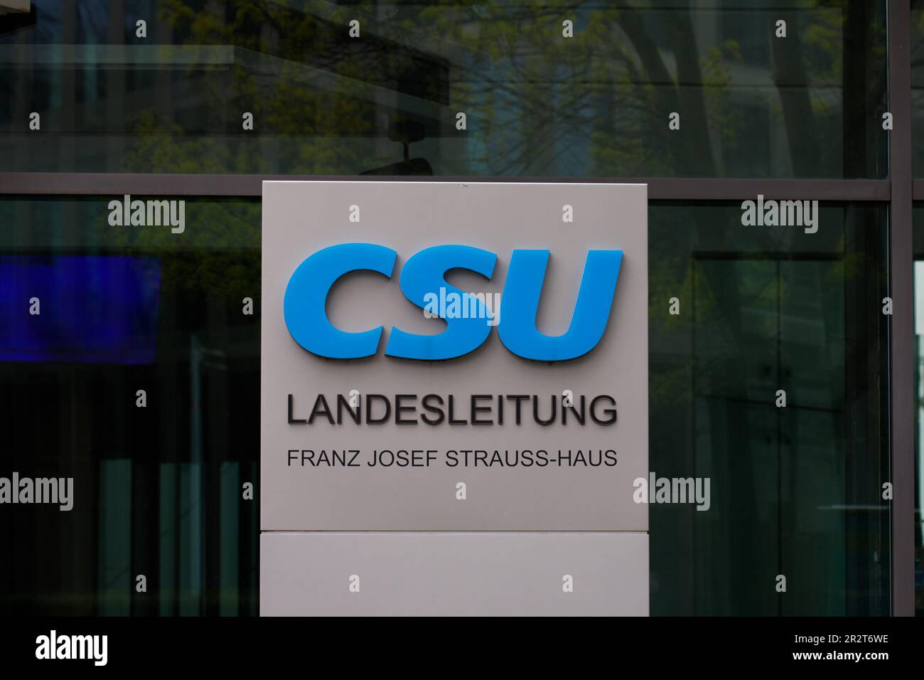 Munich, Bavaria, Germany - April 19, 2023: Sign at to the headquarters of conservative Christian Social Party - CSU in Munich, Germany - The CSU opera Stock Photo