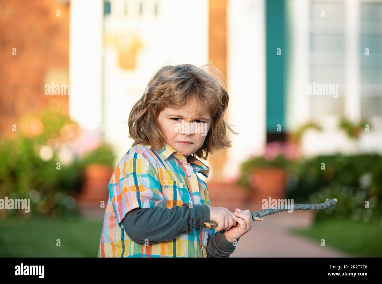 Kids conflict. Child aggression. Negative emotion concept. Angry bully