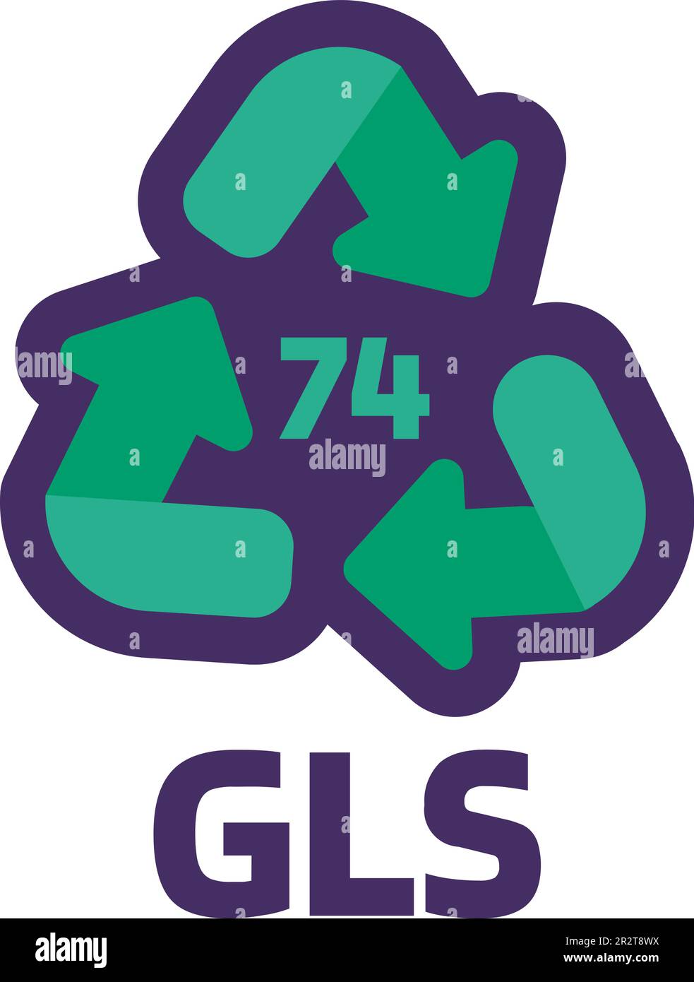 Notice GLS number 74 for industrial products marking. Recycle code for glass. Informing consumer of package properties and chemical composition . Gree Stock Vector