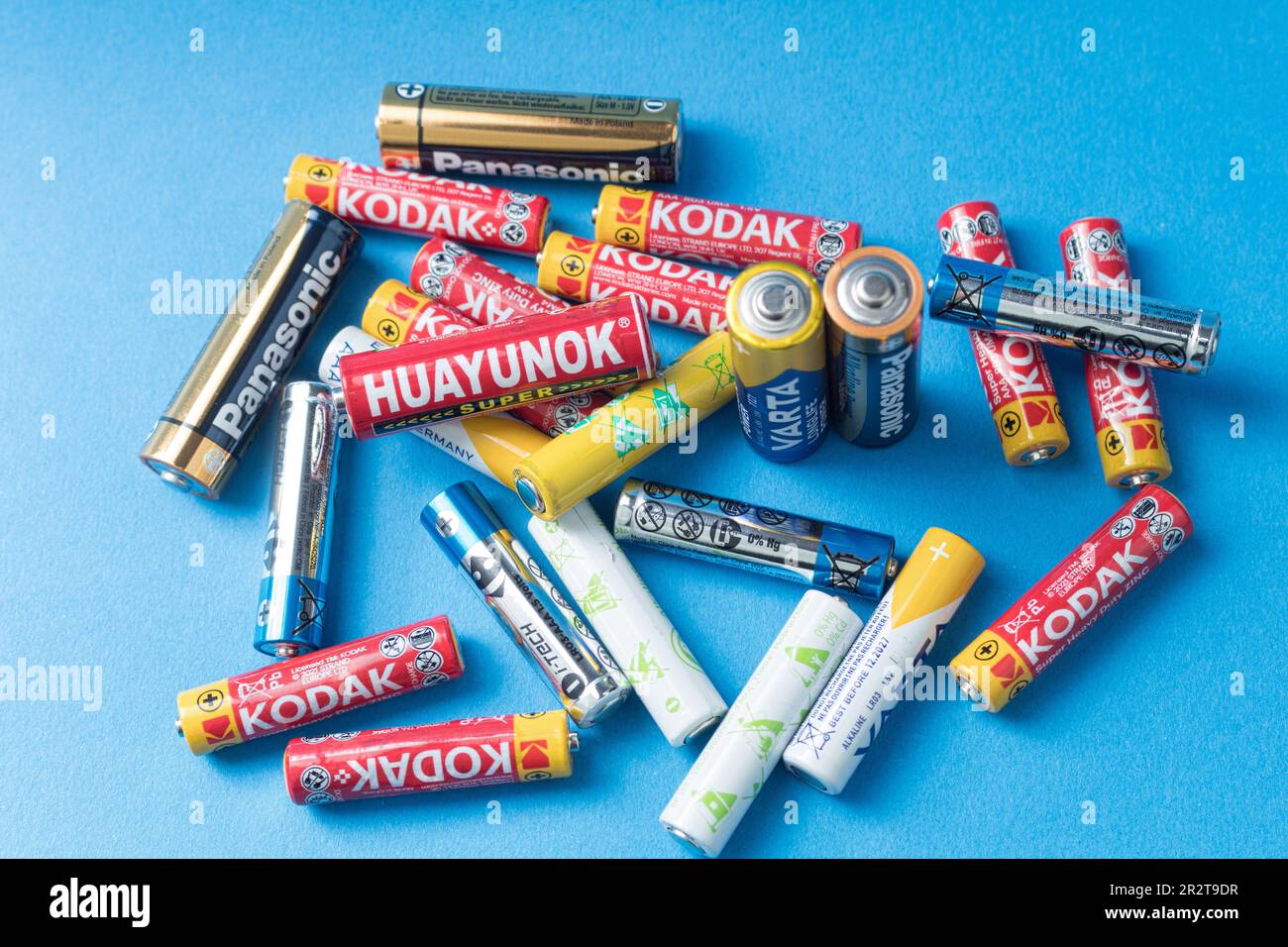 Warsaw, Poland May 15, 2023 Used batteries, different sizes and