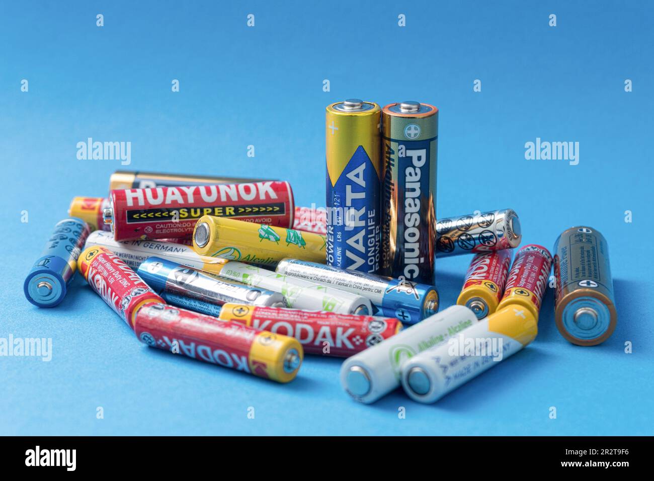 Warsaw, Poland May 15, 2023 Used batteries, different sizes and