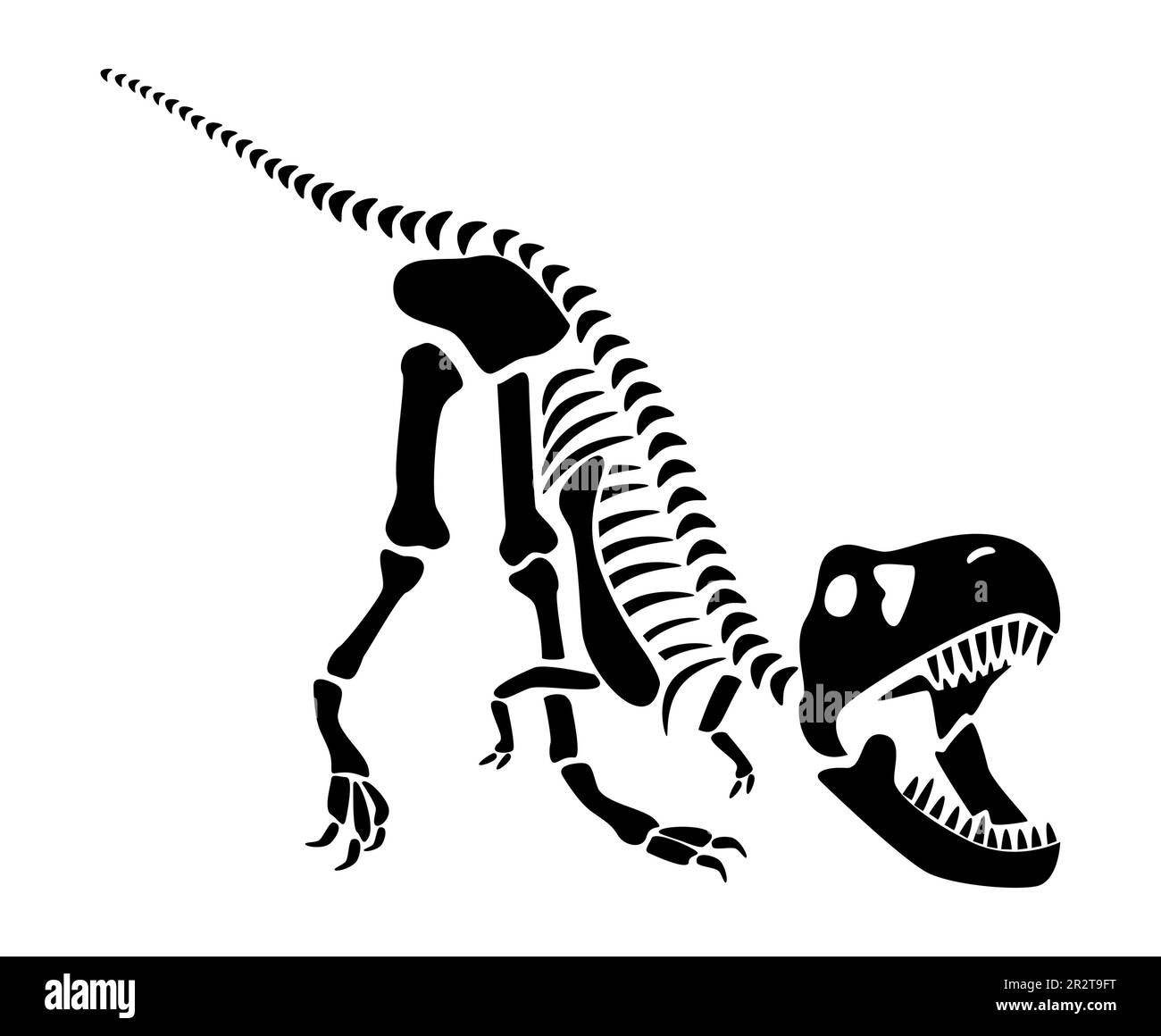 Tyrannosaurus Rex skeleton . Silhouette dinosaurs . Side view . Vector . Stock Vector