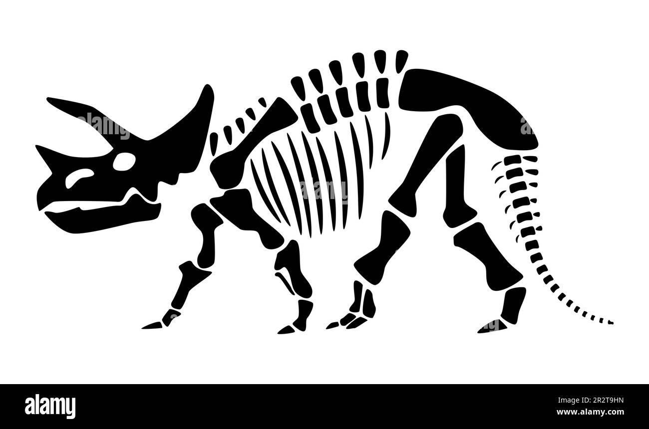 Triceratops skeleton . Silhouette dinosaurs . Side view . Vector . Stock Vector