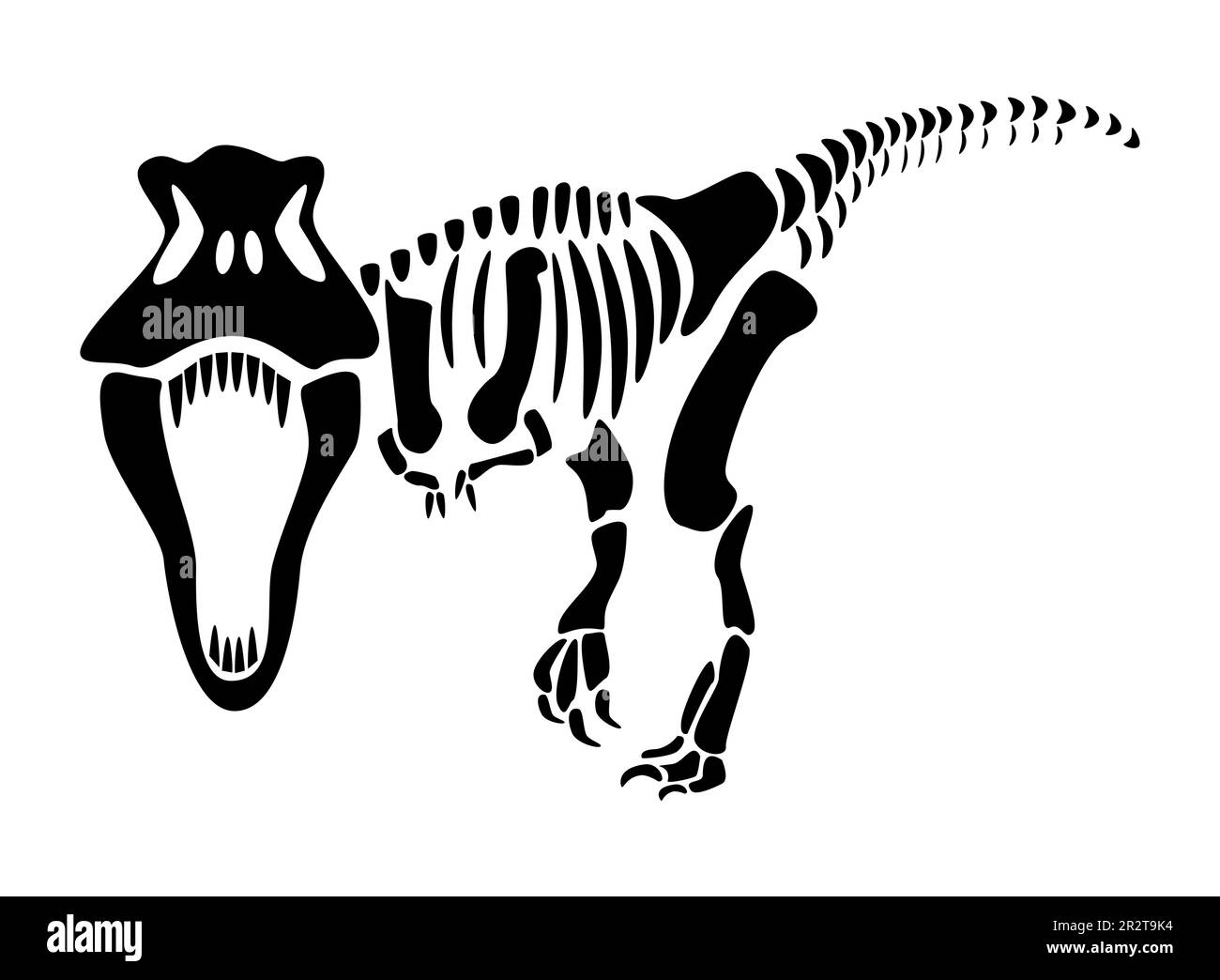 Tyrannosaurus Rex skeleton . Silhouette dinosaurs . Front view . Vector . Stock Vector